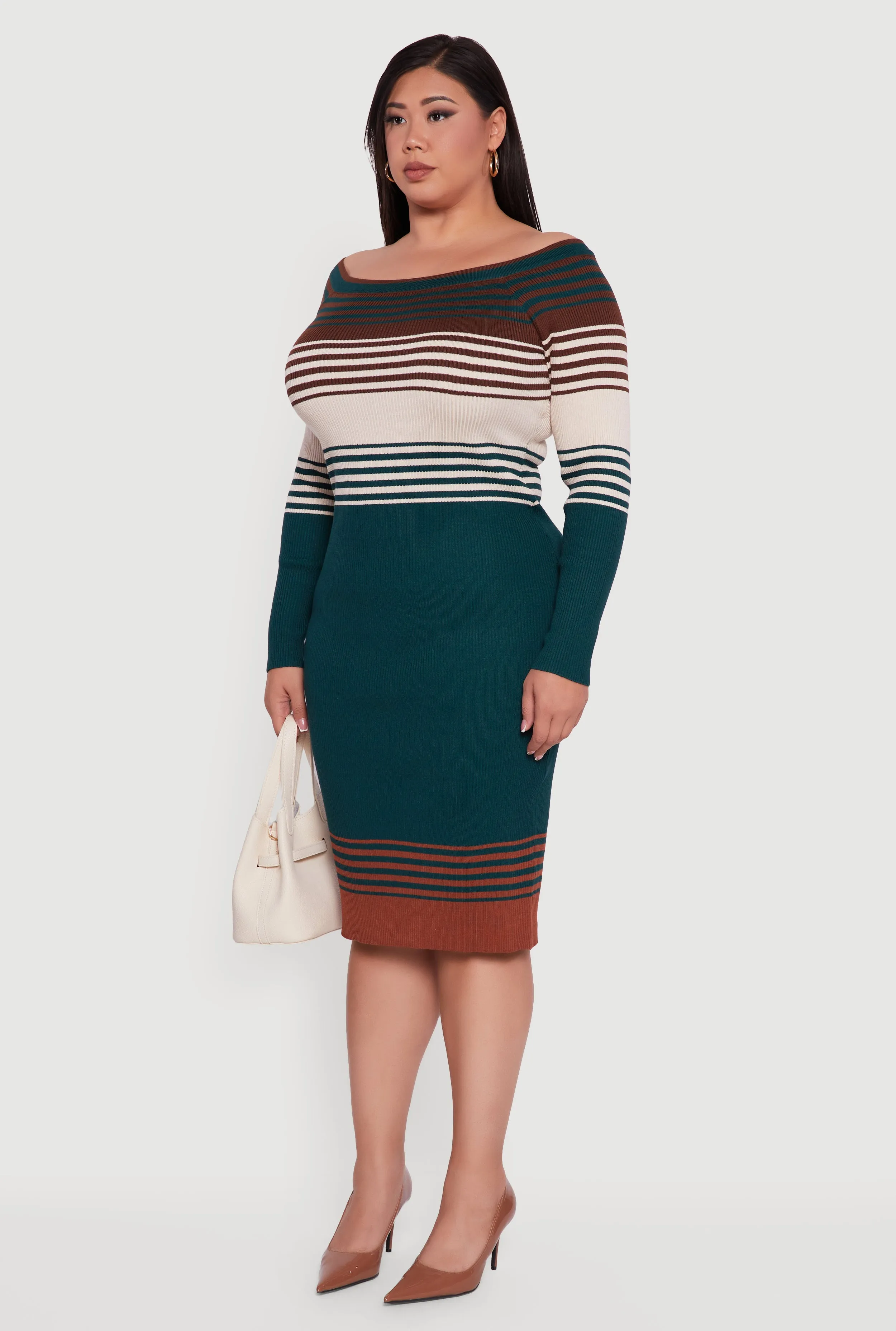 Plus Size Striped Off the Shoulder Midi Sweater Dress sold by Rainbow product image thumbnail 3