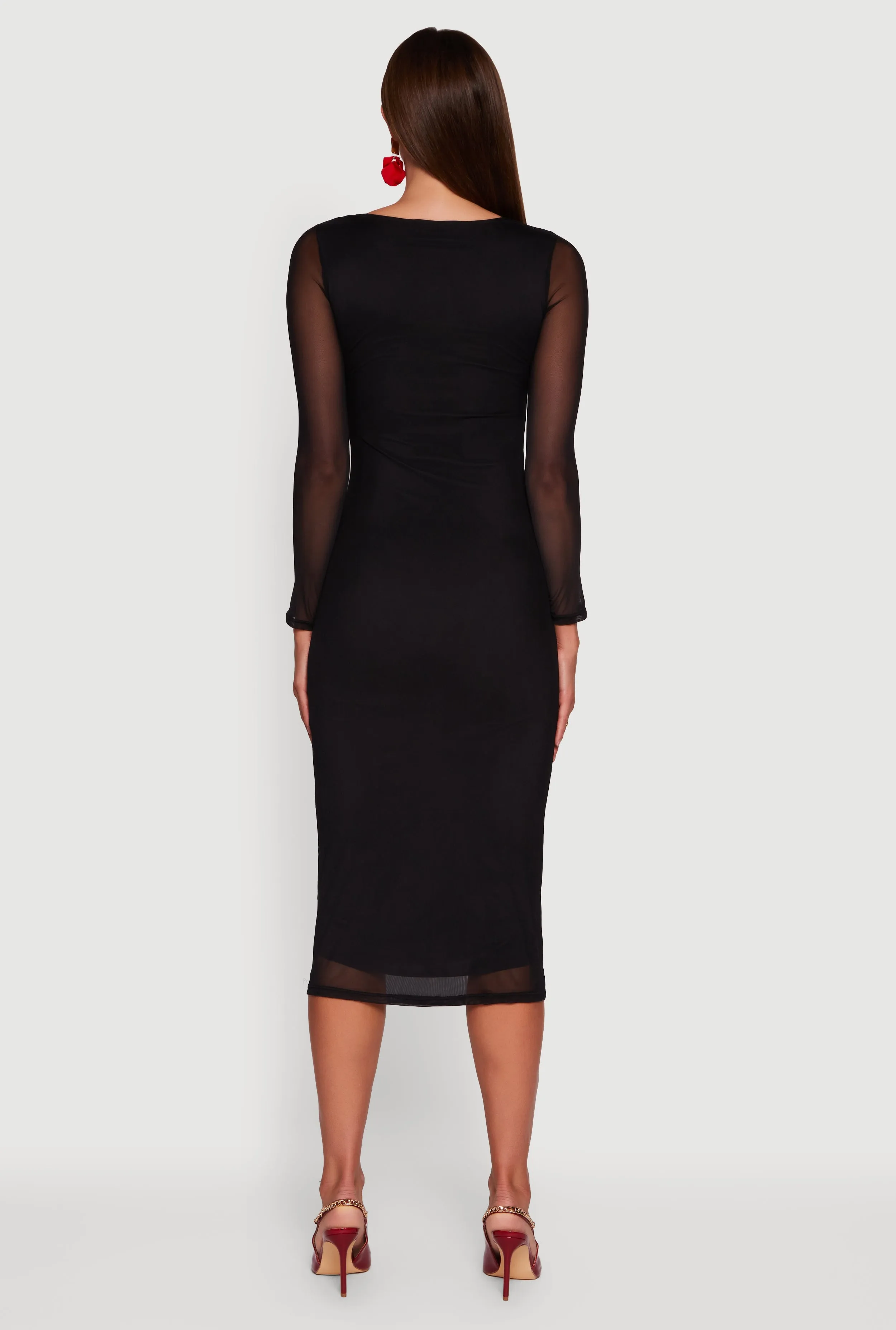 Almost Famous Mesh Rose Print Long Sleeve Midi Dress sold by Rainbow product image thumbnail 5