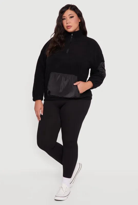 Plus Size Kangaroo Pocket Half Zip Mock Neck Pullover sold by Rainbow