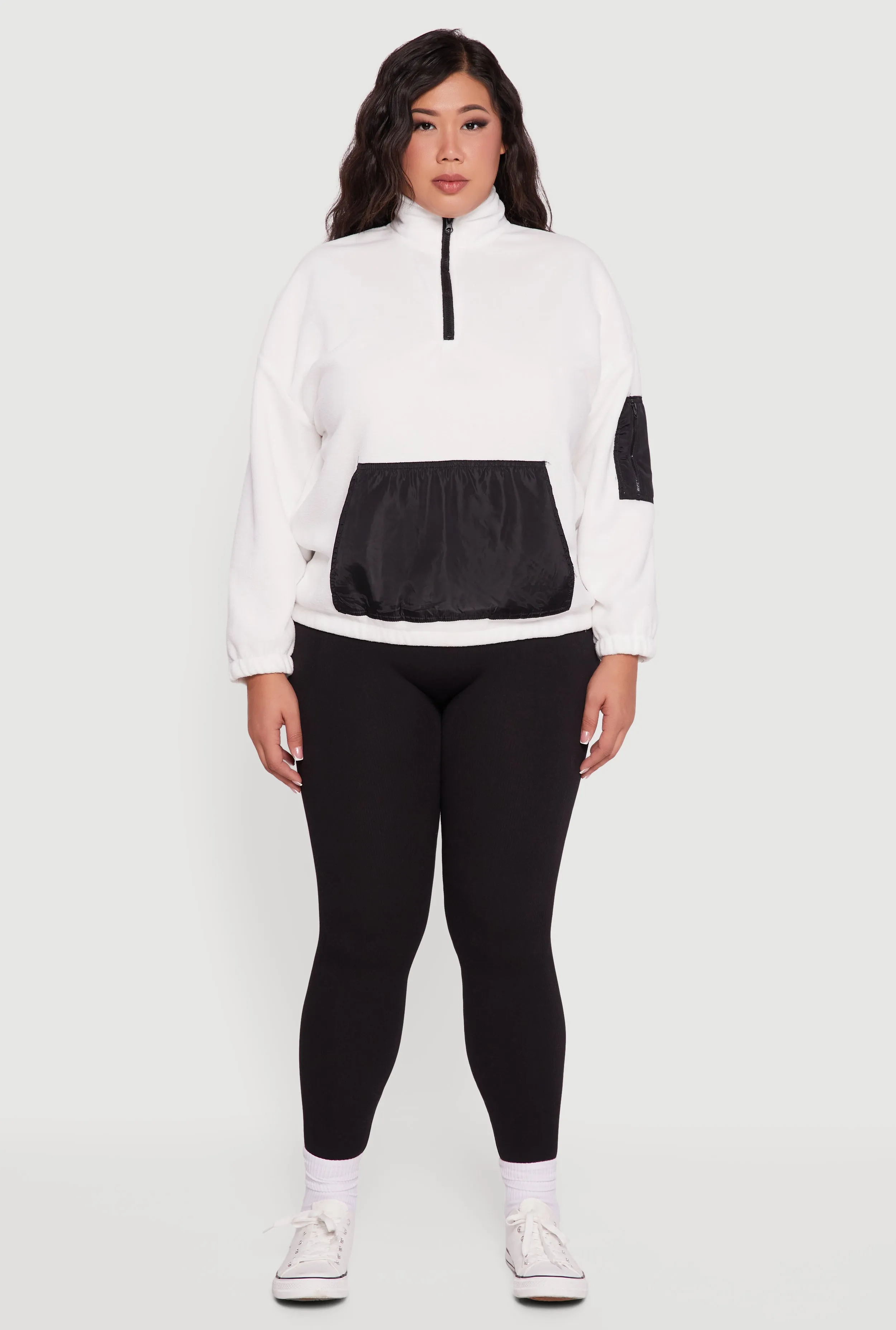 Plus Size Kangaroo Pocket Half Zip Mock Neck Pullover sold by Rainbow product image thumbnail 3