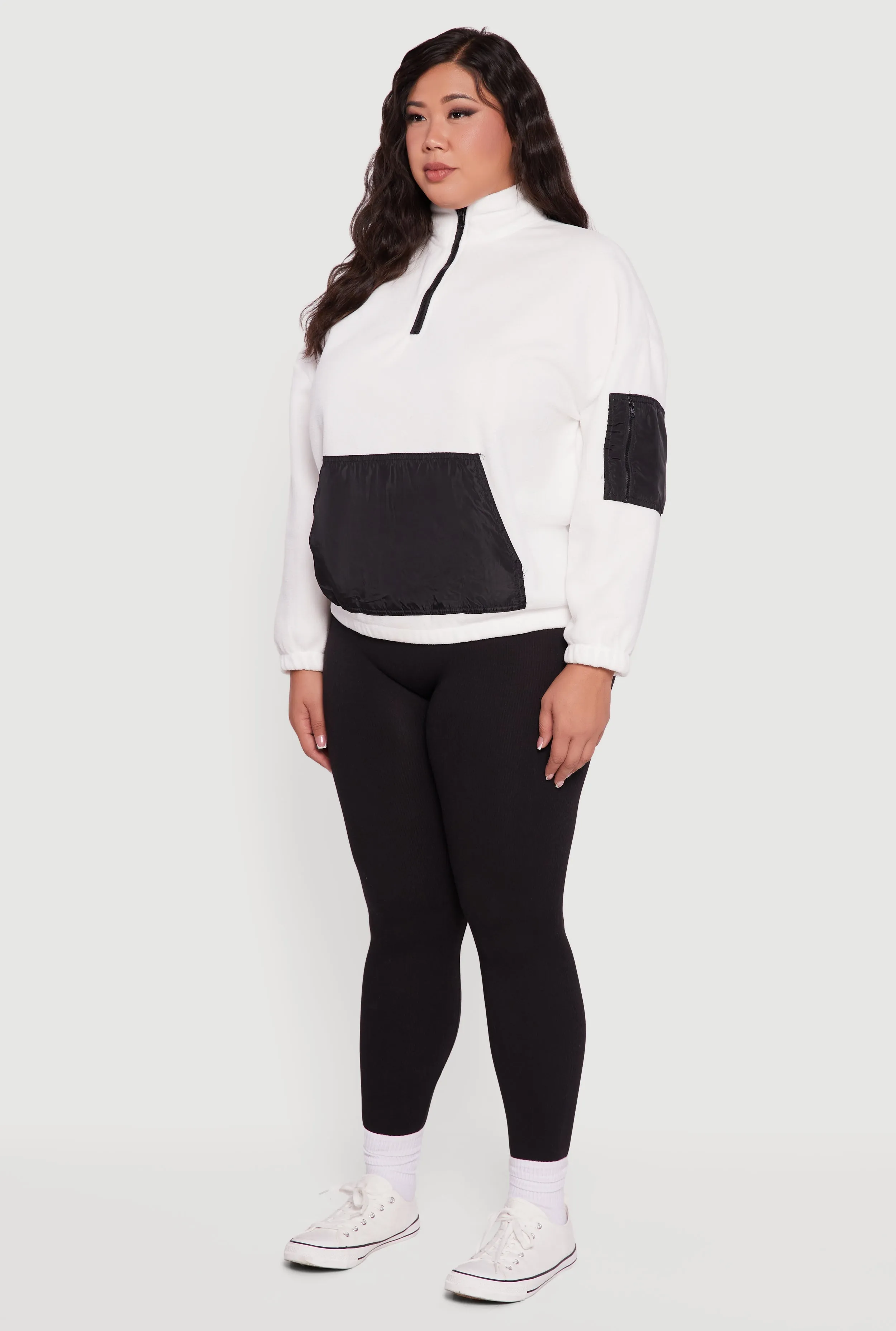 Plus Size Kangaroo Pocket Half Zip Mock Neck Pullover sold by Rainbow product image thumbnail 5