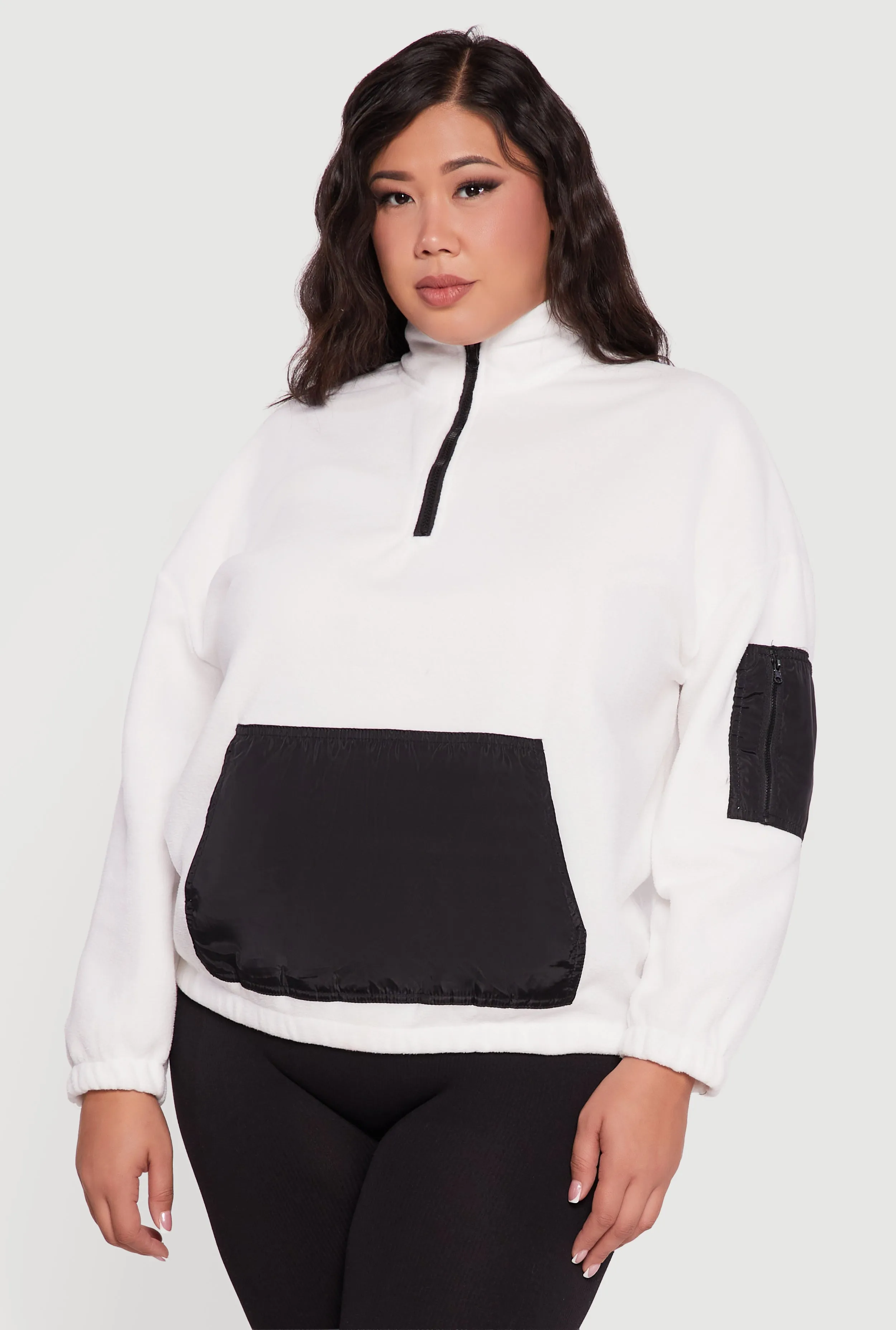 Plus Size Kangaroo Pocket Half Zip Mock Neck Pullover sold by Rainbow product image thumbnail 2
