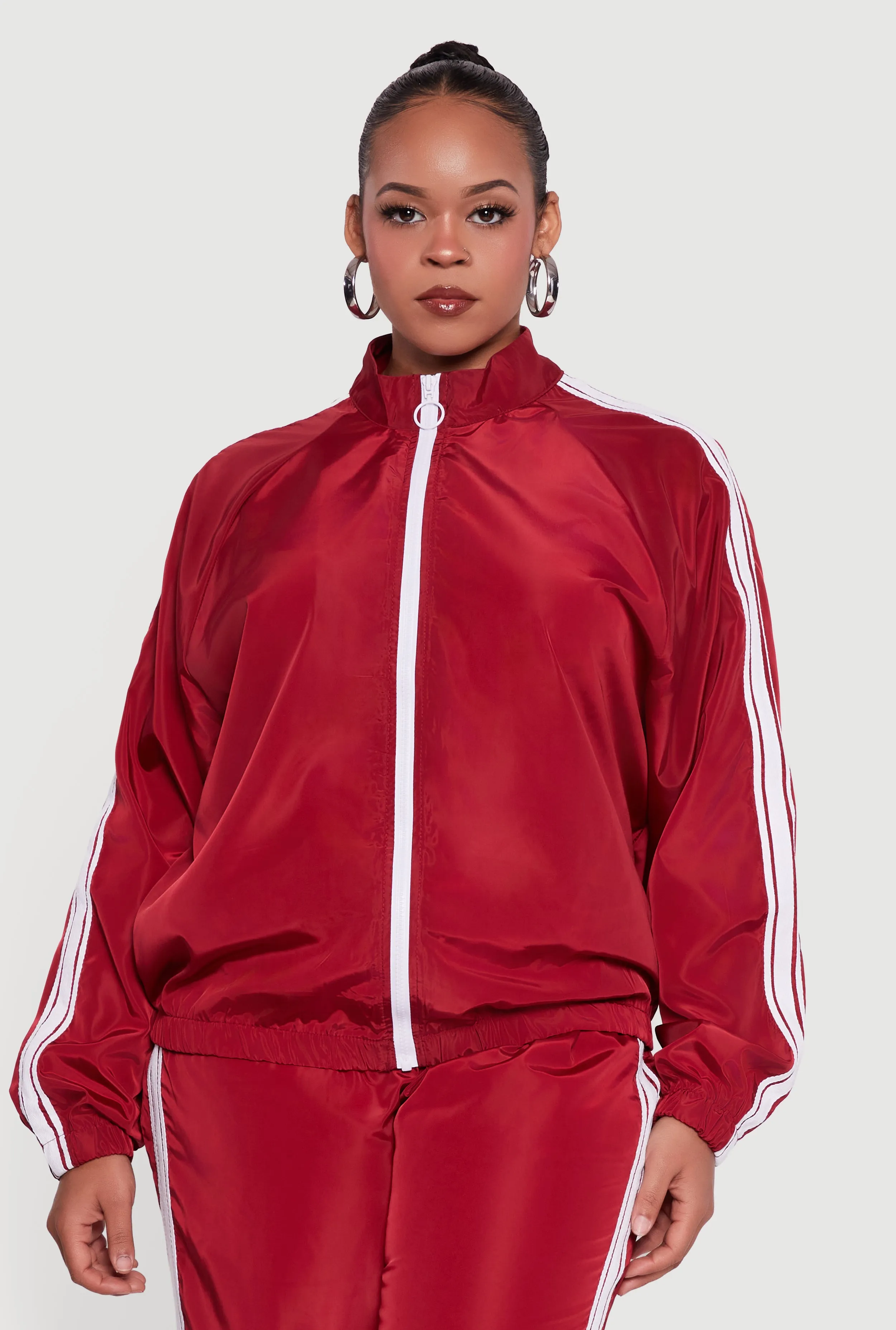 Plus Size O Ring Zip Nylon Track Jacket with Contrast Trim sold by Rainbow