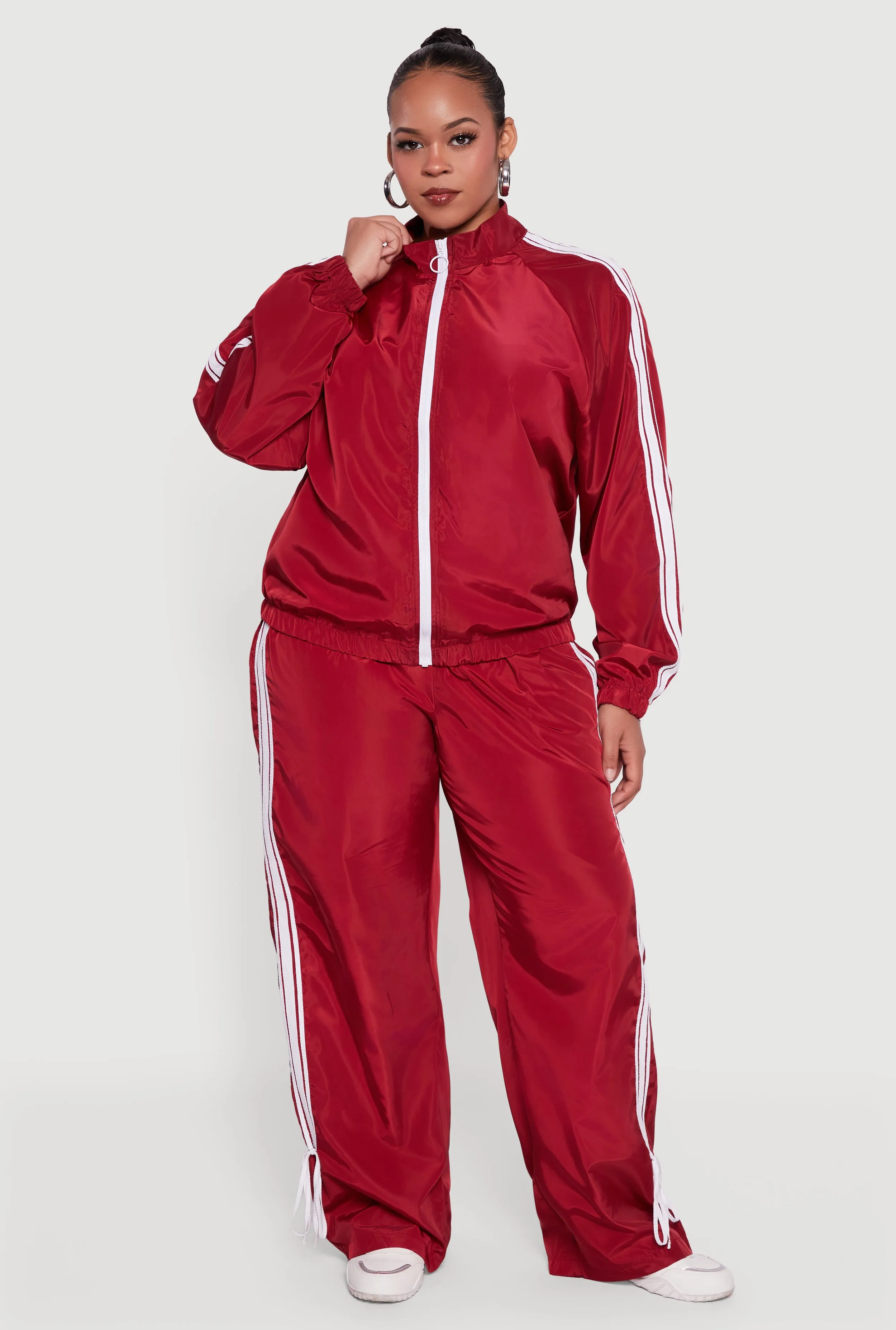 Plus Size O Ring Zip Nylon Track Jacket with Contrast Trim sold by Rainbow product image thumbnail 2