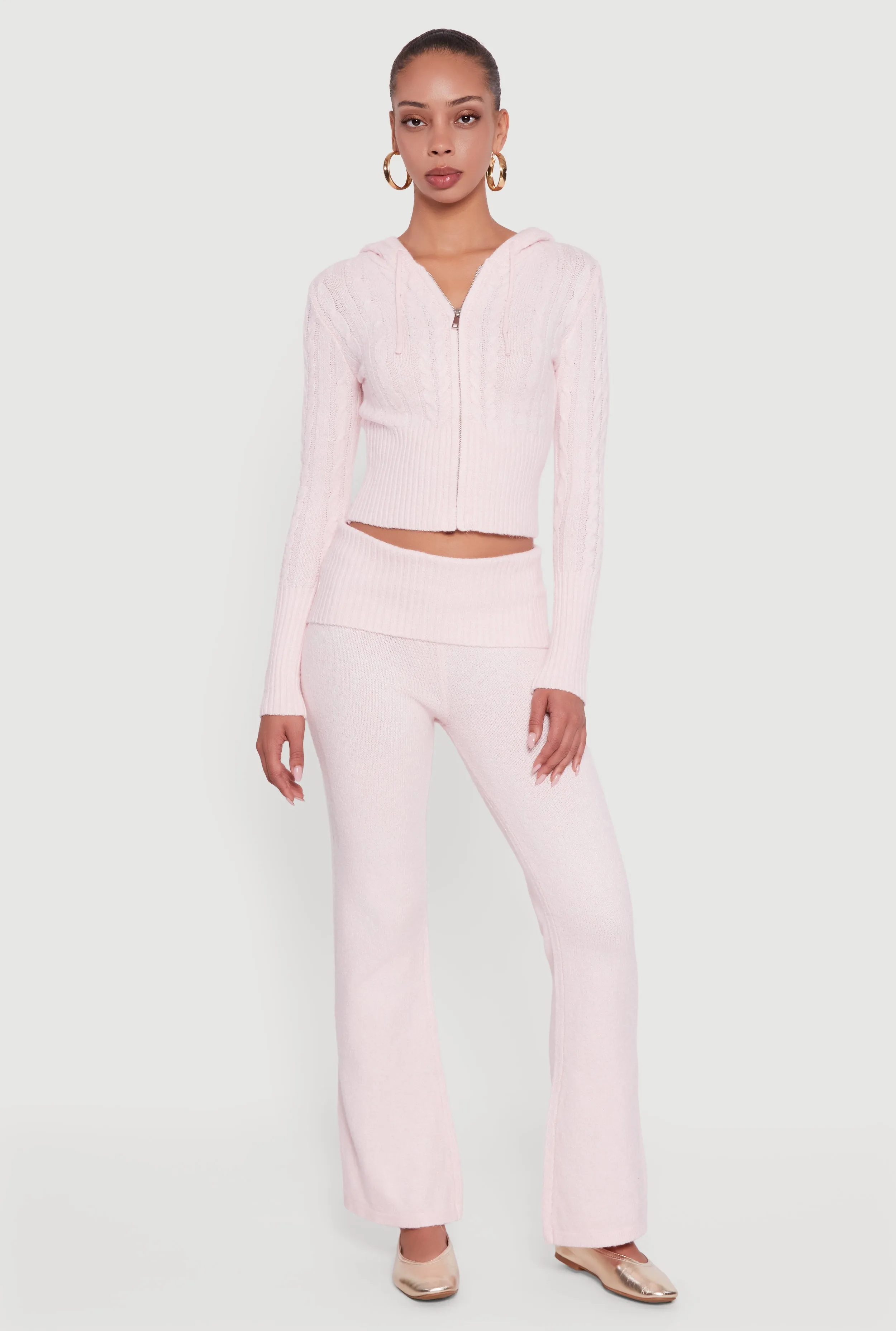 Almost Famous Brushed Knit Fold Over Flare Pants sold by Rainbow