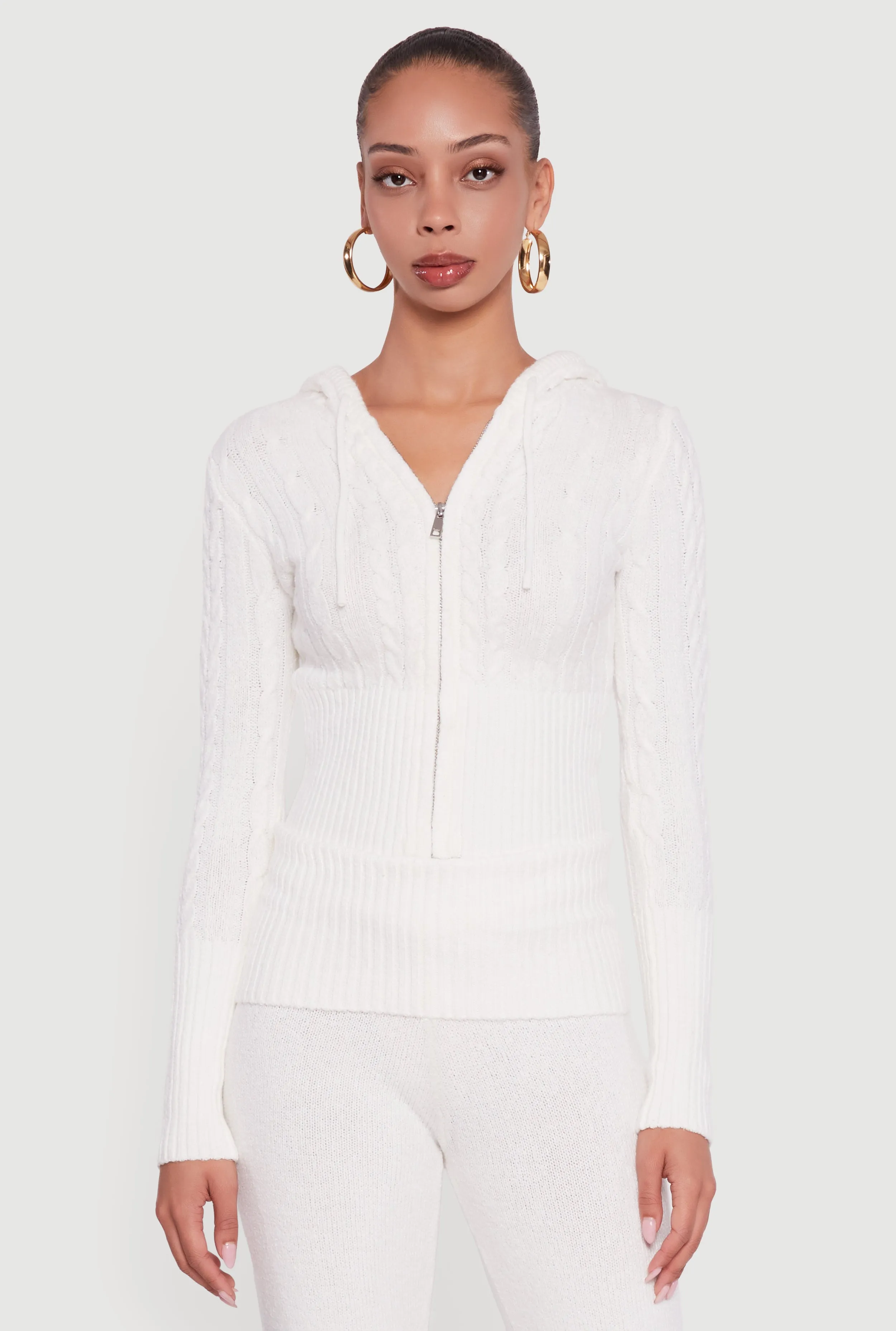 Almost Famous Brushed Cable Knit Cropped Hooded Cardigan sold by Rainbow product image thumbnail 3