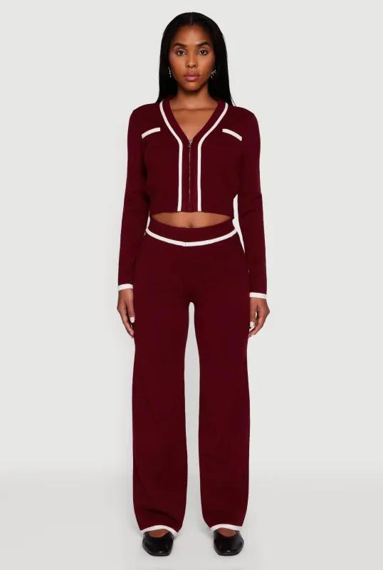 Contrast Trim High Waisted Wide Leg Casual Pants sold by Rainbow