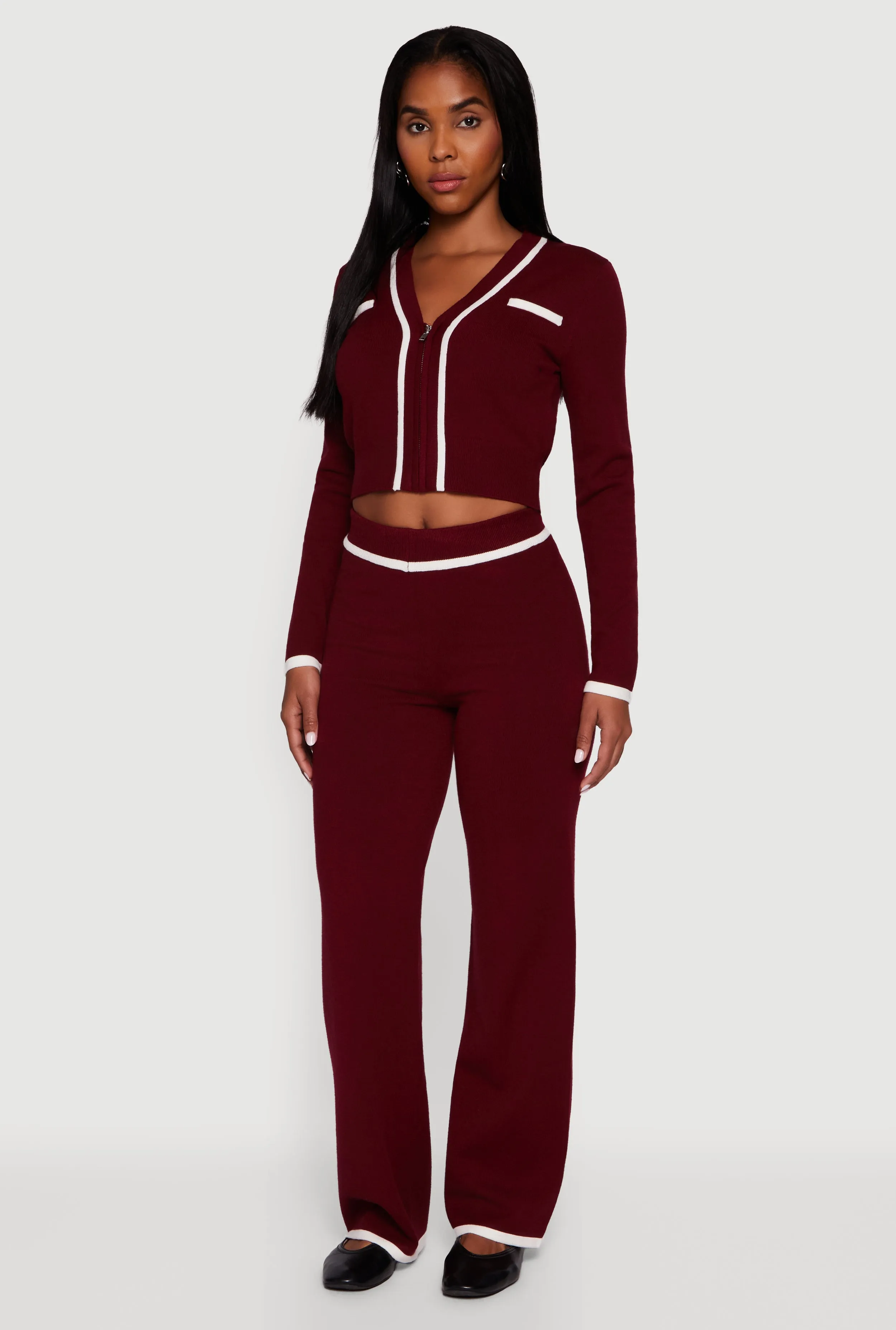 Contrast Trim High Waisted Wide Leg Casual Pants sold by Rainbow product image thumbnail 2