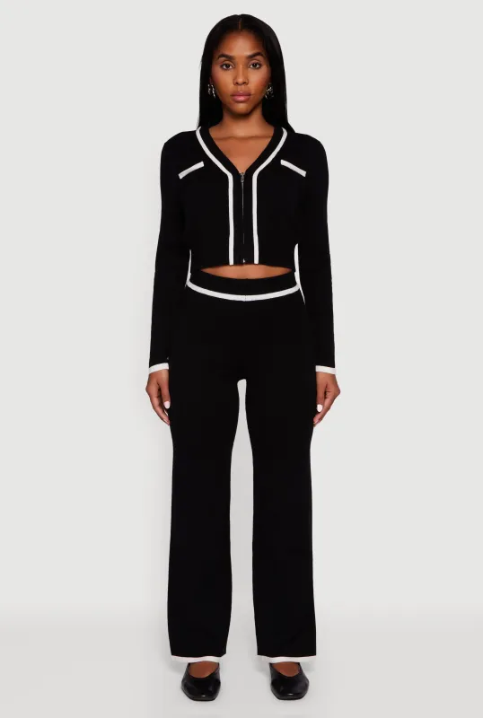 Contrast Trim High Waisted Wide Leg Casual Pants sold by Rainbow