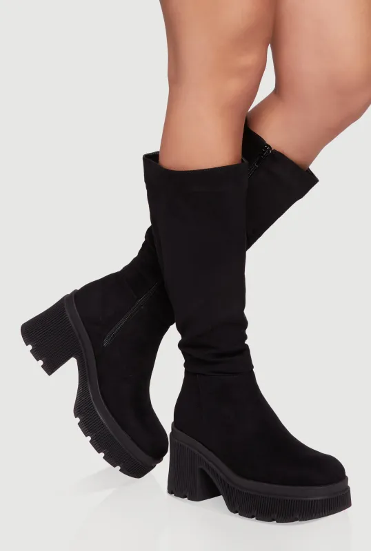 Mid Calf Square Toe Chunky Heel Platform Boots sold by Rainbow