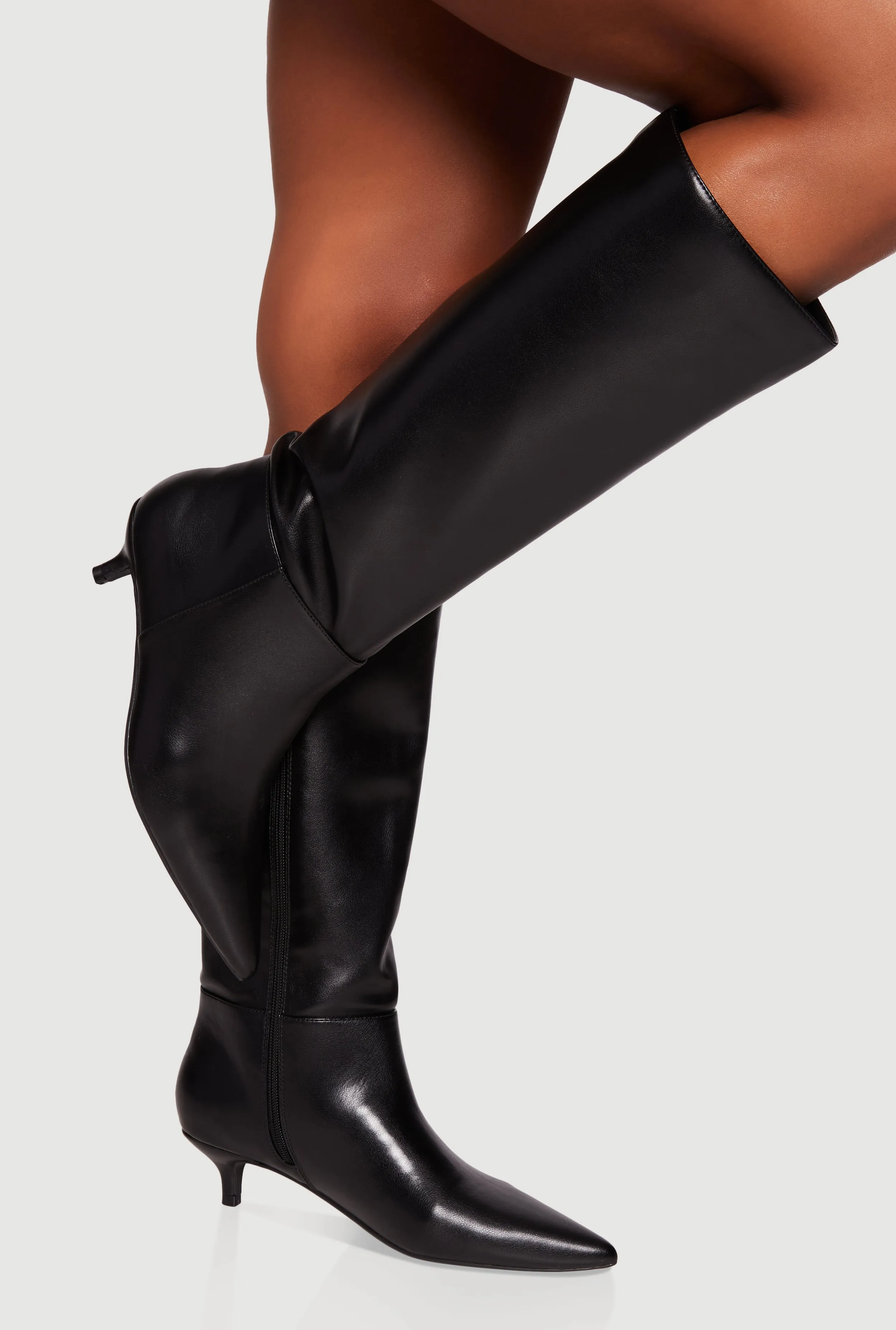Side Zip Pointed Toe Kitten Heel Knee High Boots sold by Rainbow product image thumbnail 3