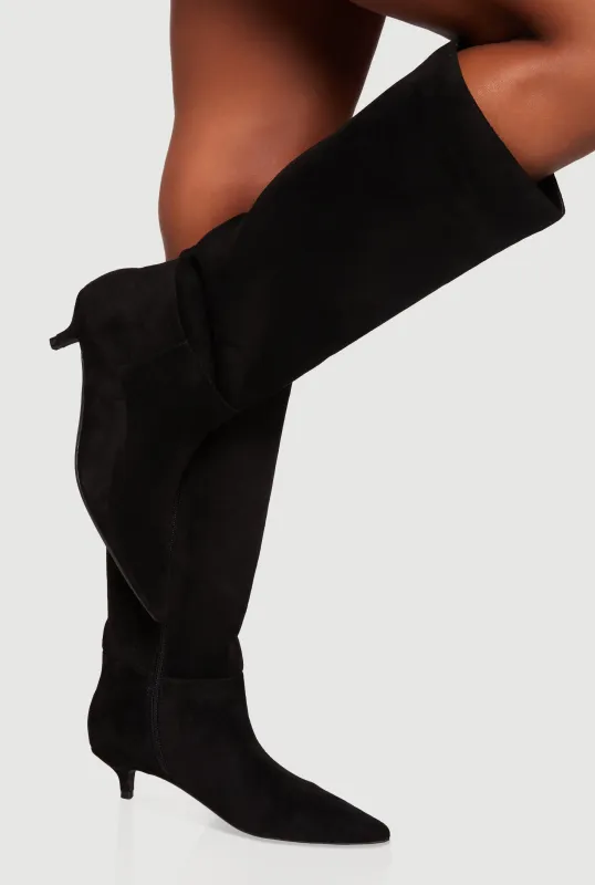 Side Zip Pointed Toe Kitten Heel Knee High Boots sold by Rainbow
