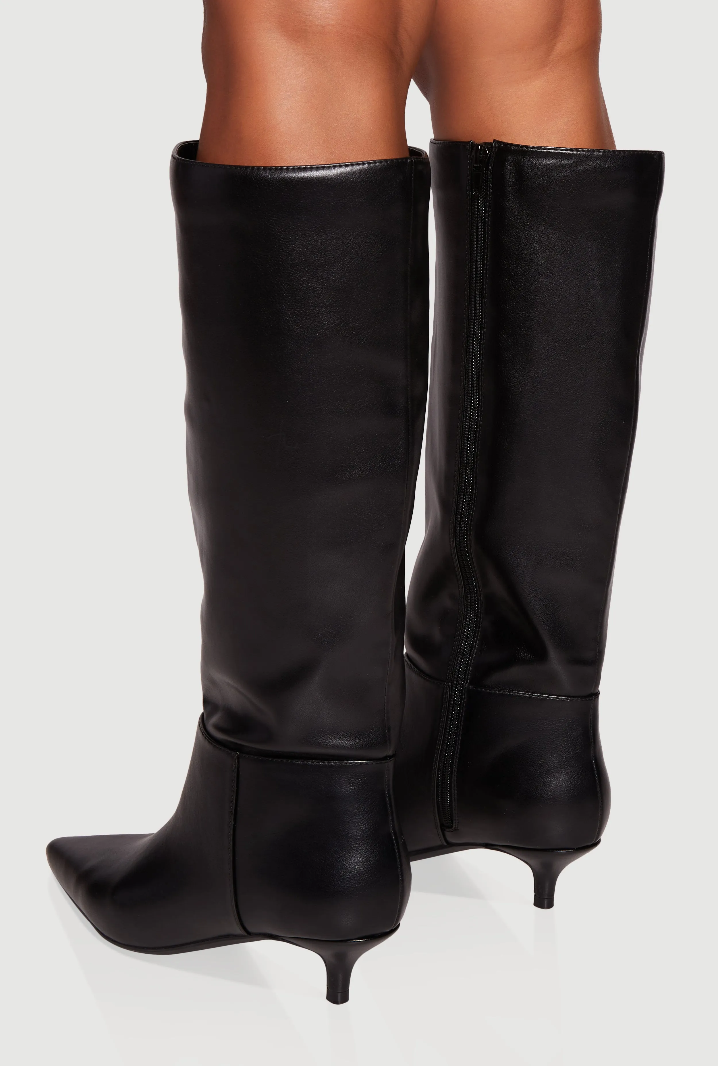 Side Zip Pointed Toe Kitten Heel Knee High Boots sold by Rainbow product image thumbnail 3