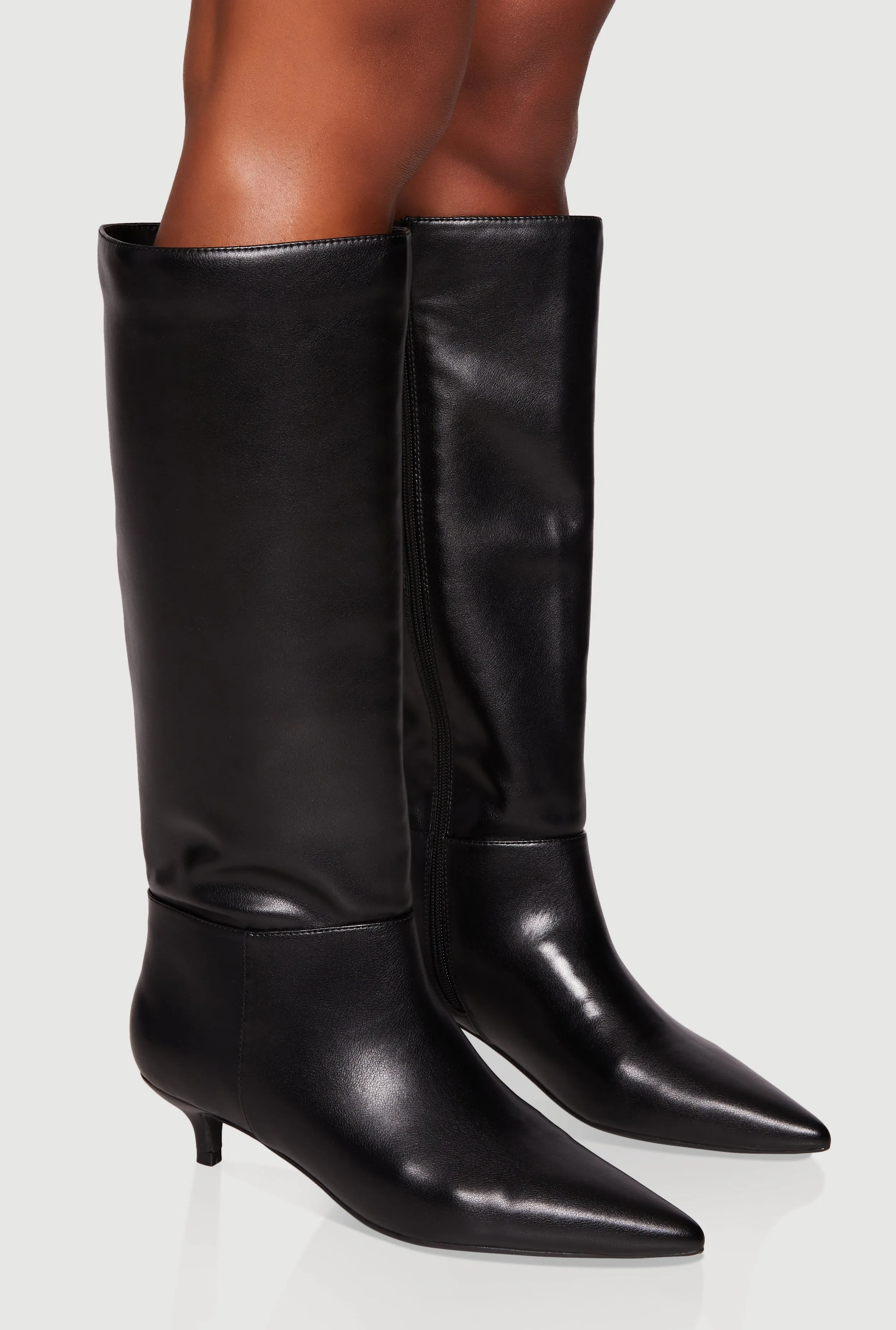 Side Zip Pointed Toe Kitten Heel Knee High Boots sold by Rainbow product image thumbnail 2