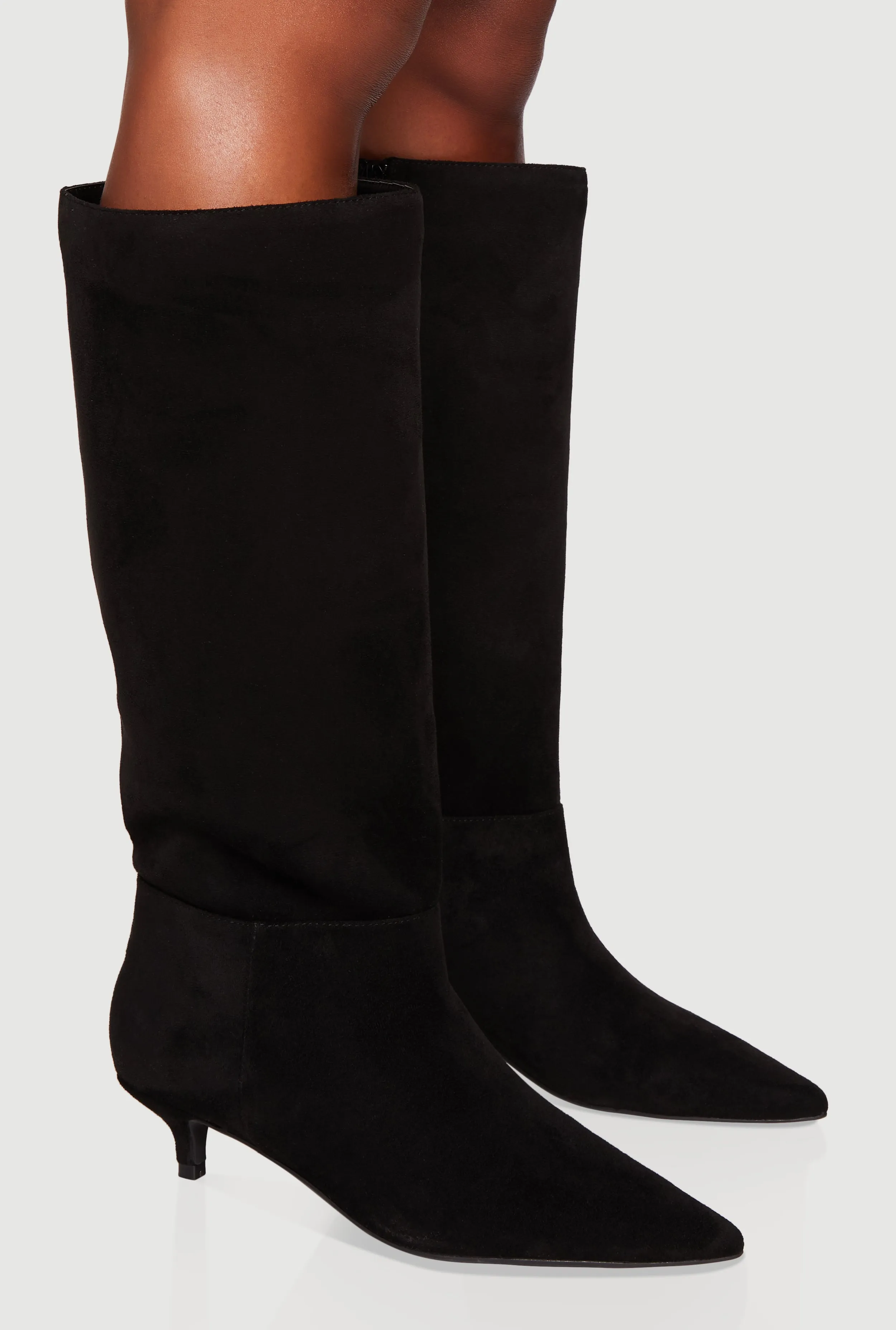 Side Zip Pointed Toe Kitten Heel Knee High Boots sold by Rainbow product image thumbnail 2