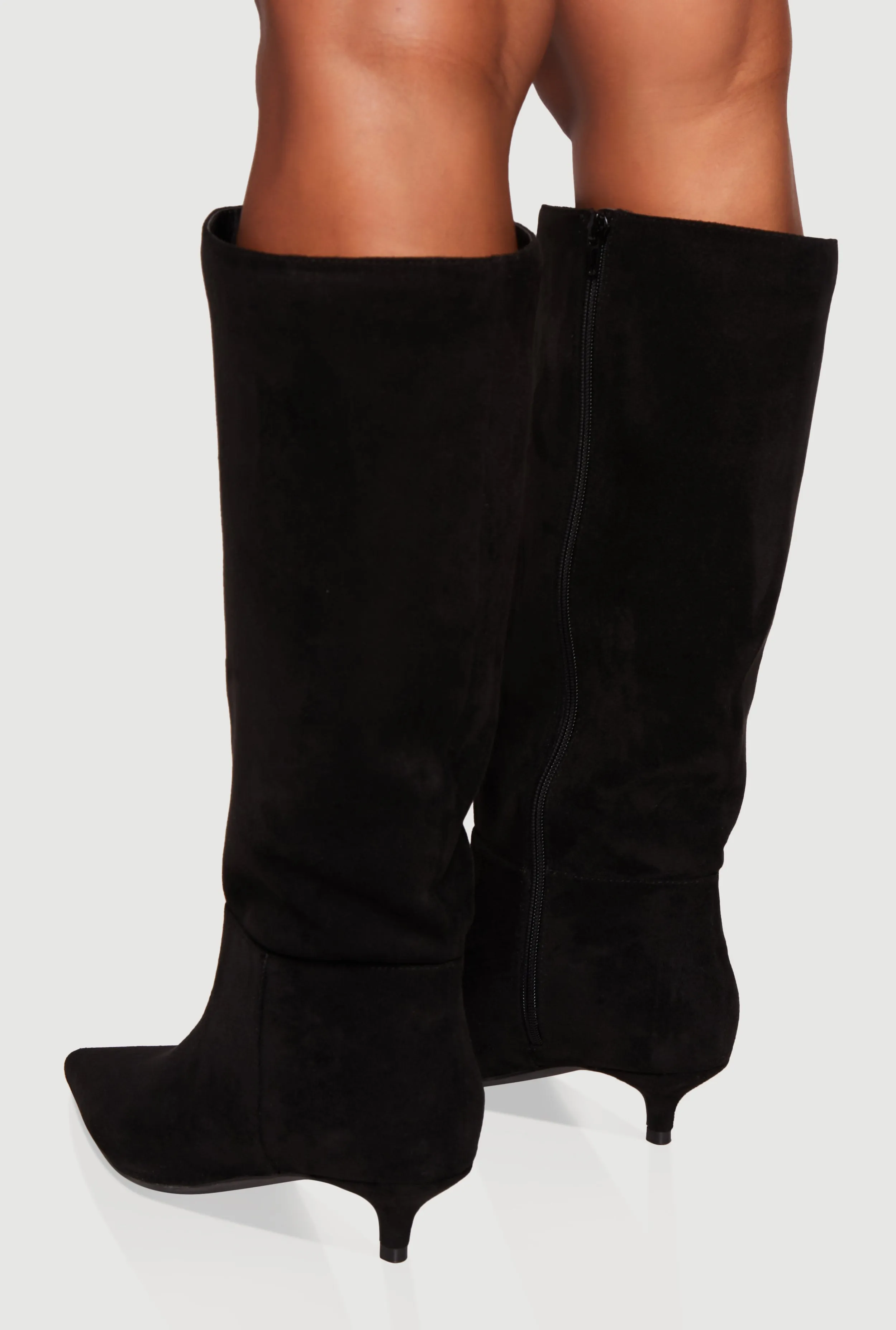Side Zip Pointed Toe Kitten Heel Knee High Boots sold by Rainbow product image thumbnail 3