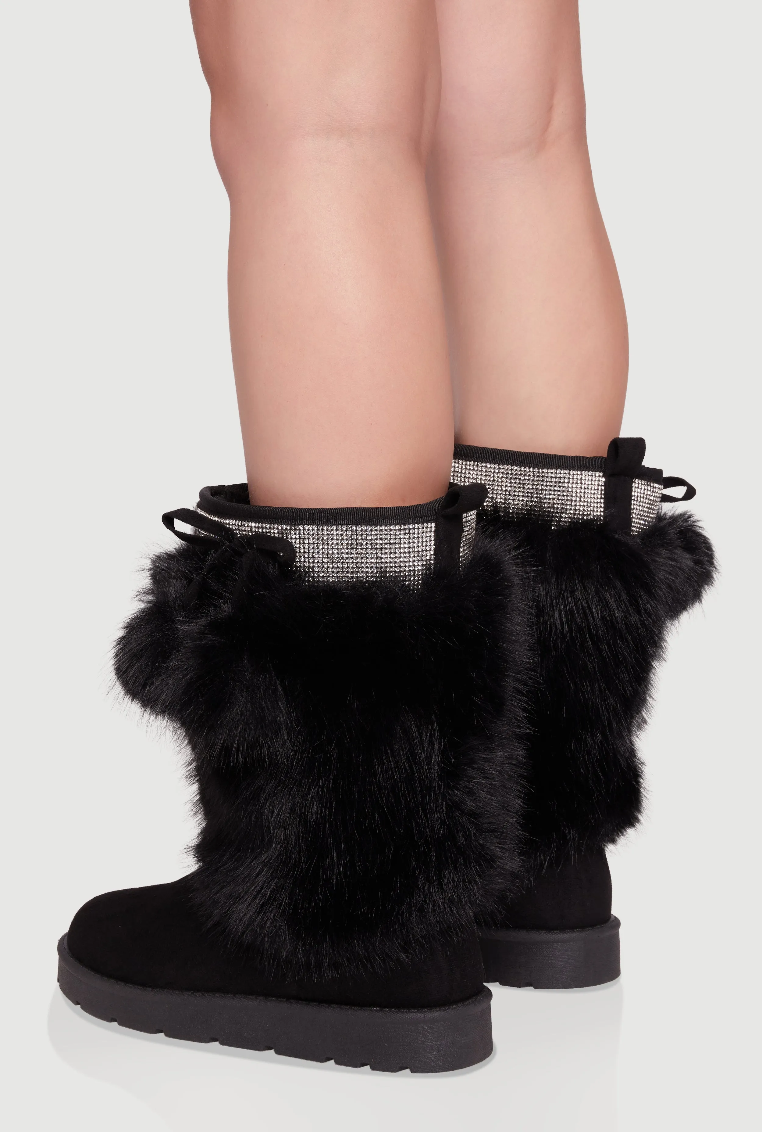 Trendy Faux Fur Lined Faux Suede Pom Pom Detail Booties sold by Rainbow product image thumbnail 3