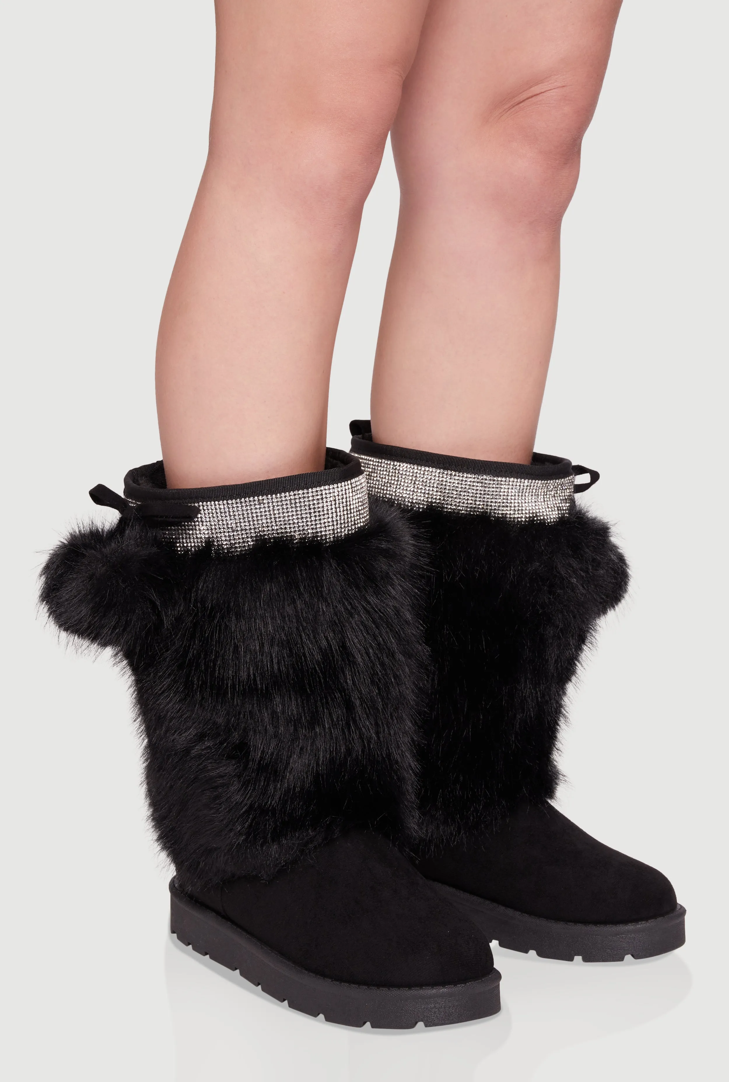 Trendy Faux Fur Lined Faux Suede Pom Pom Detail Booties sold by Rainbow product image thumbnail 2
