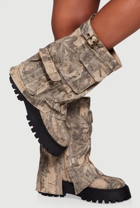 Belt Detail Cargo Pocket Fold Over Platform Boots sold by Rainbow