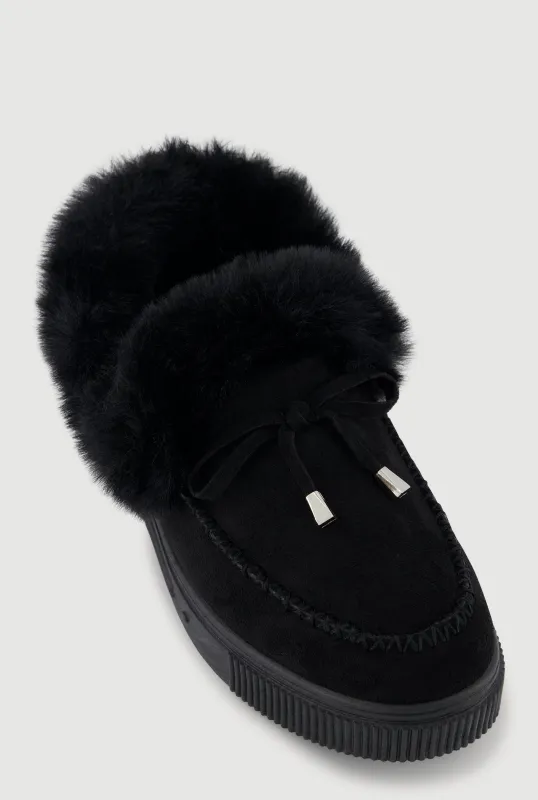 Trendy Faux Fur Lined Faux Suede Platform Moccasin Slippers sold by Rainbow
