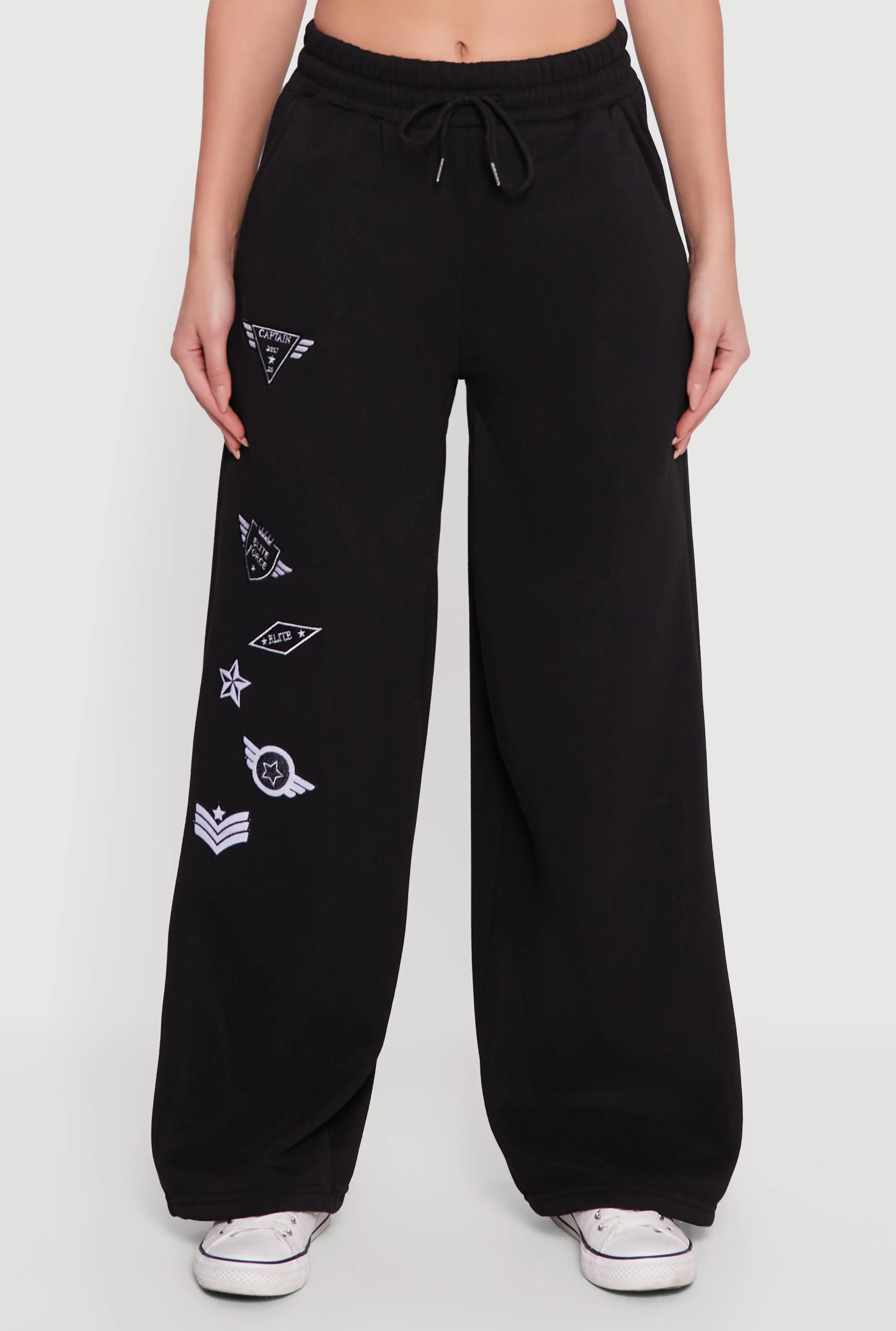 Embroidered Patch Drawstring Waist Wide Leg Sweatpants sold by Rainbow product image thumbnail 5