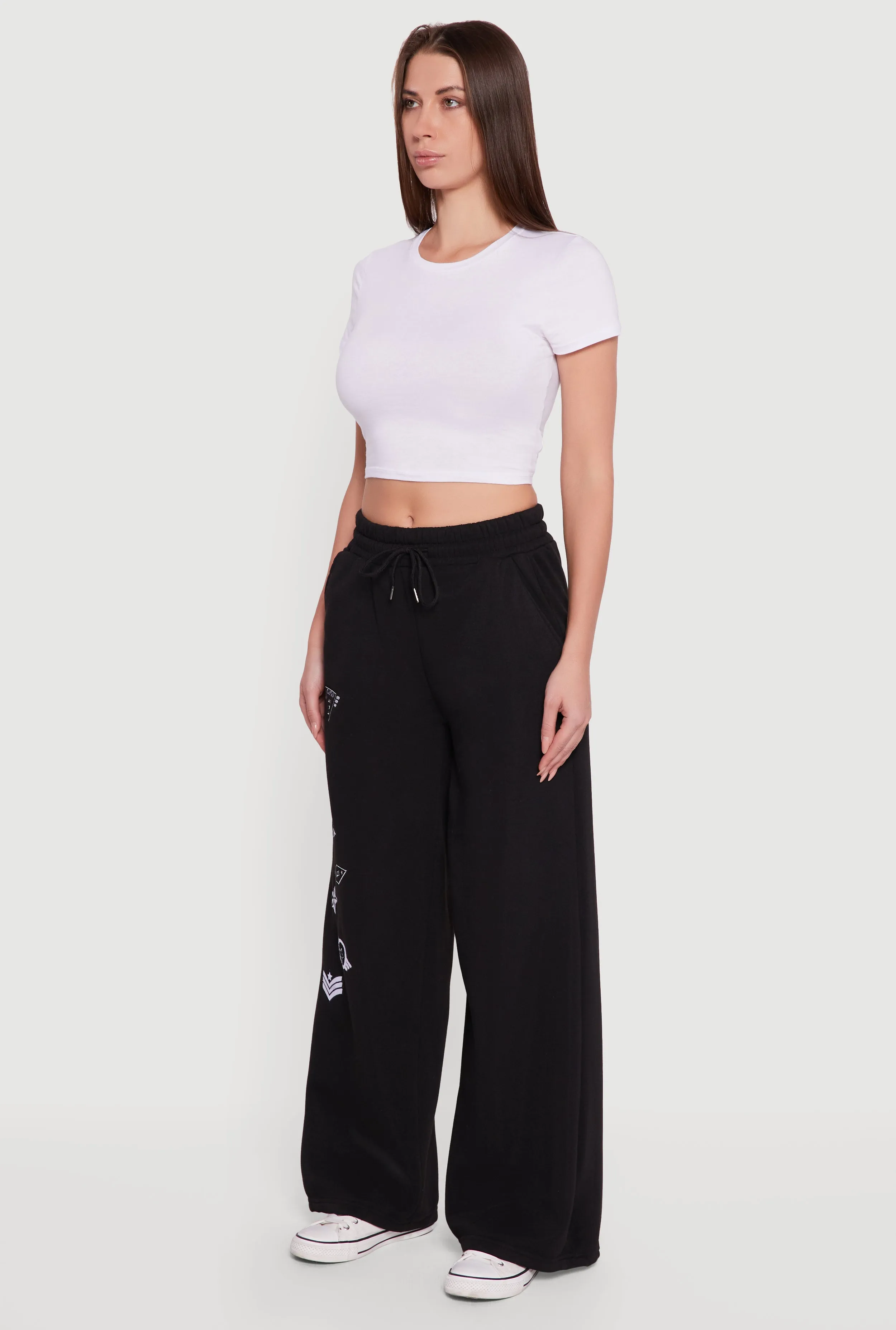 Embroidered Patch Drawstring Waist Wide Leg Sweatpants sold by Rainbow product image thumbnail 3