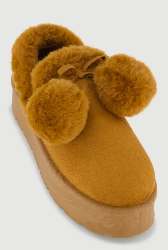Faux Fur Pom Pom Platform Clogs sold by Rainbow