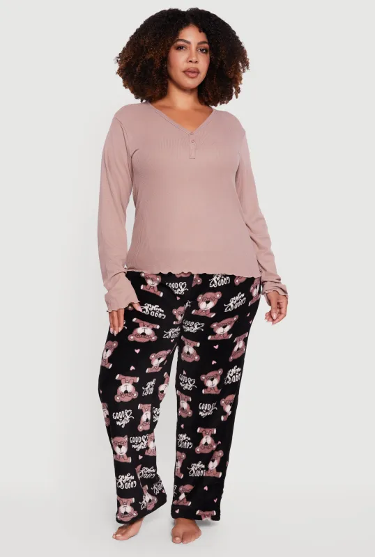 Plus Size Pajama Top and Good Night Bear Graphic Pants sold by Rainbow