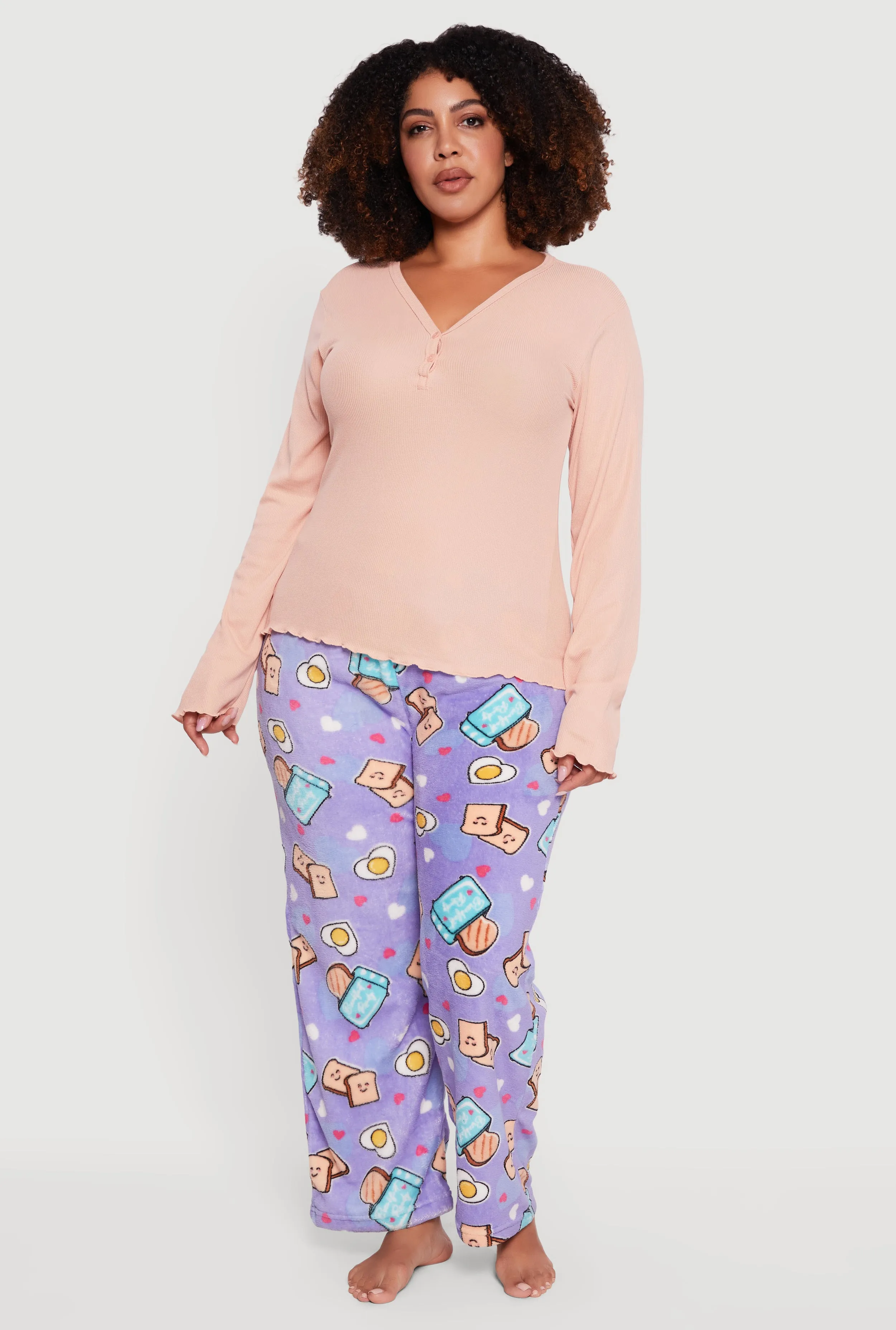 Plus Size Waffle Knit Pajama Top and Breakfast Graphic Pants sold by Rainbow