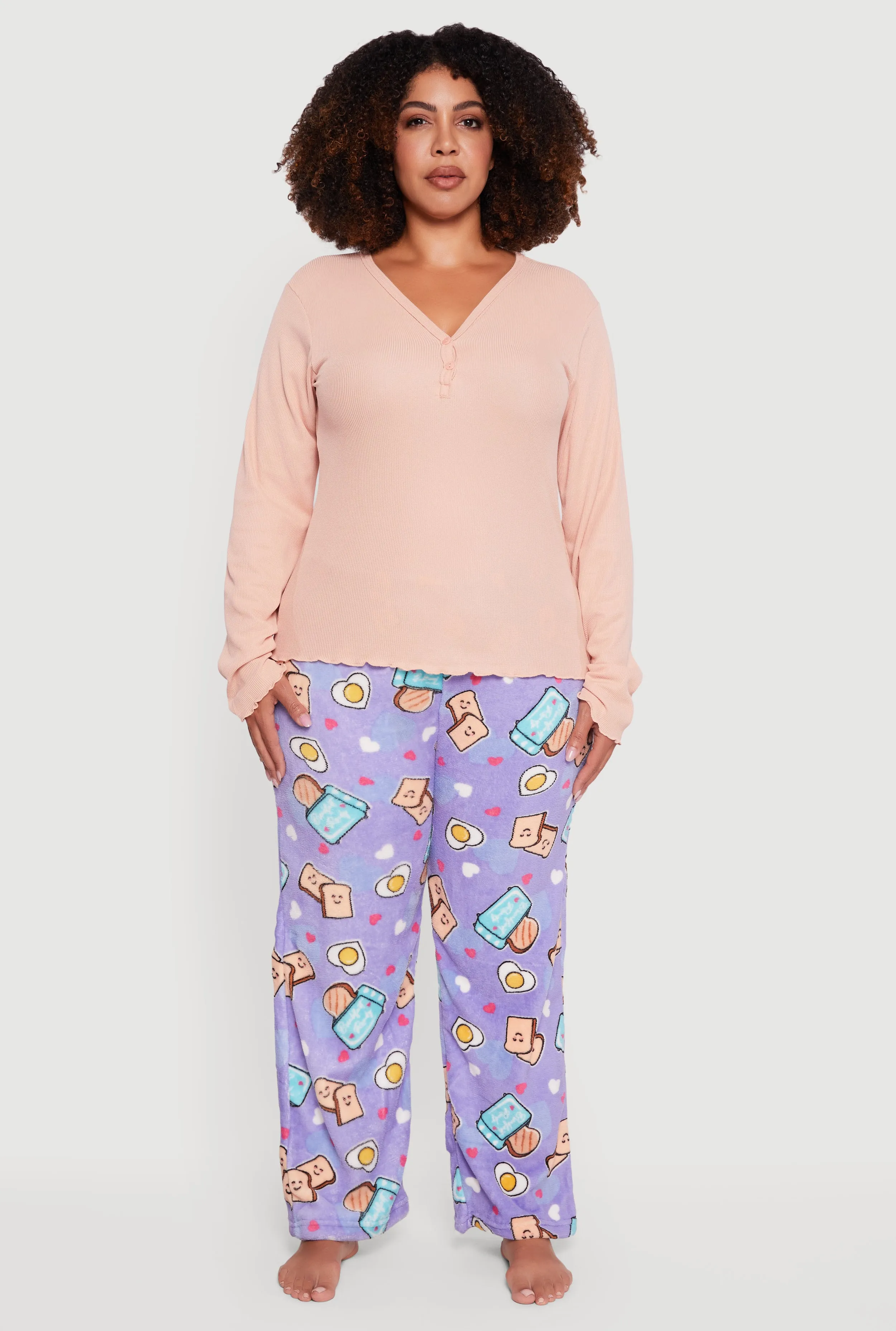 Plus Size Waffle Knit Pajama Top and Breakfast Graphic Pants sold by Rainbow product image thumbnail 2