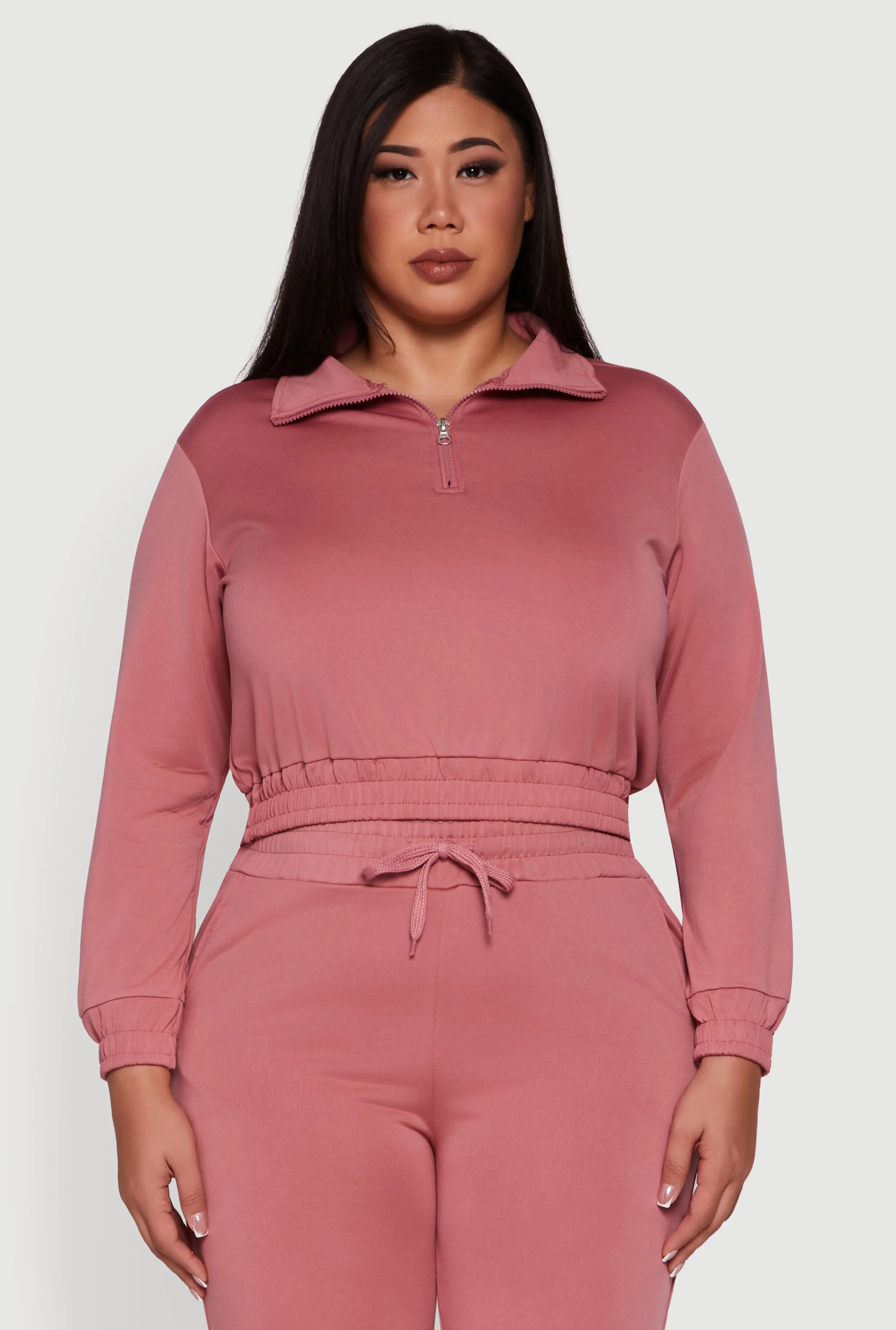 Plus Size Scuba Cropped Quarter Zip Pullover Sweatshirt sold by Rainbow