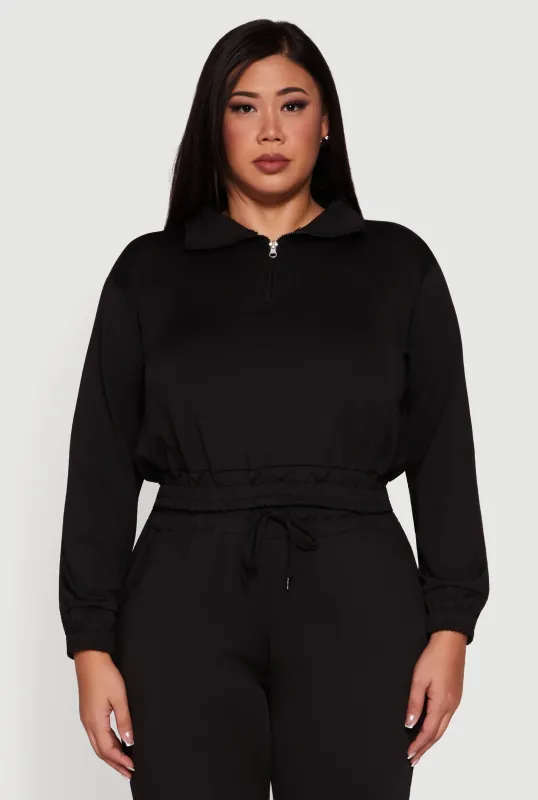 Plus Size Scuba Cropped Quarter Zip Pullover Sweatshirt sold by Rainbow