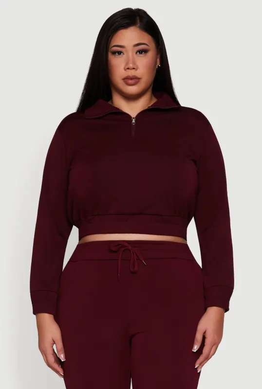 Plus Size Scuba Cropped Quarter Zip Pullover Sweatshirt sold by Rainbow