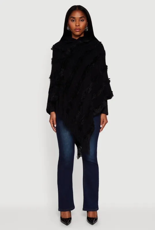 Fringe Striped Hooded Poncho sold by Rainbow