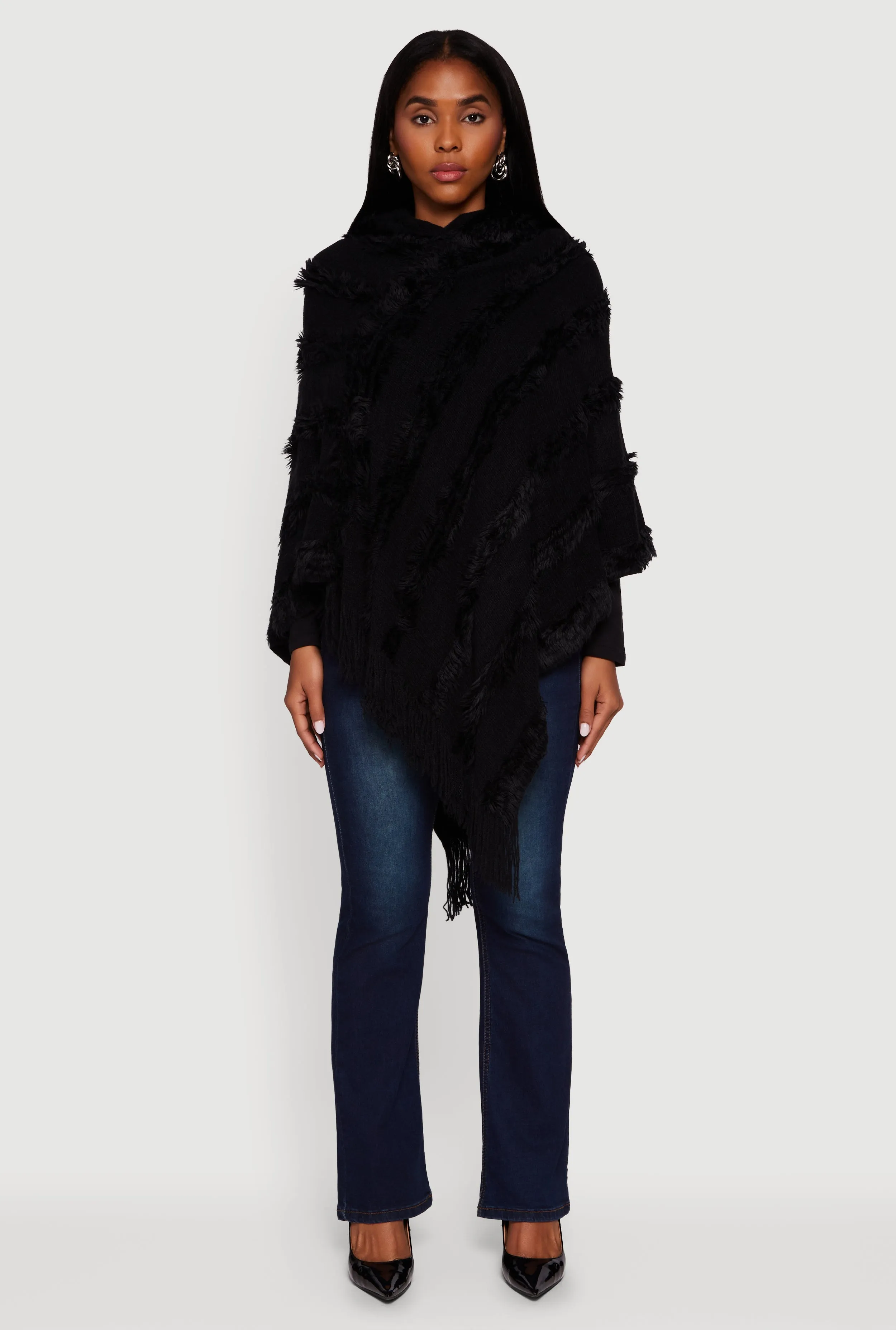 Fringe Striped Hooded Poncho sold by Rainbow