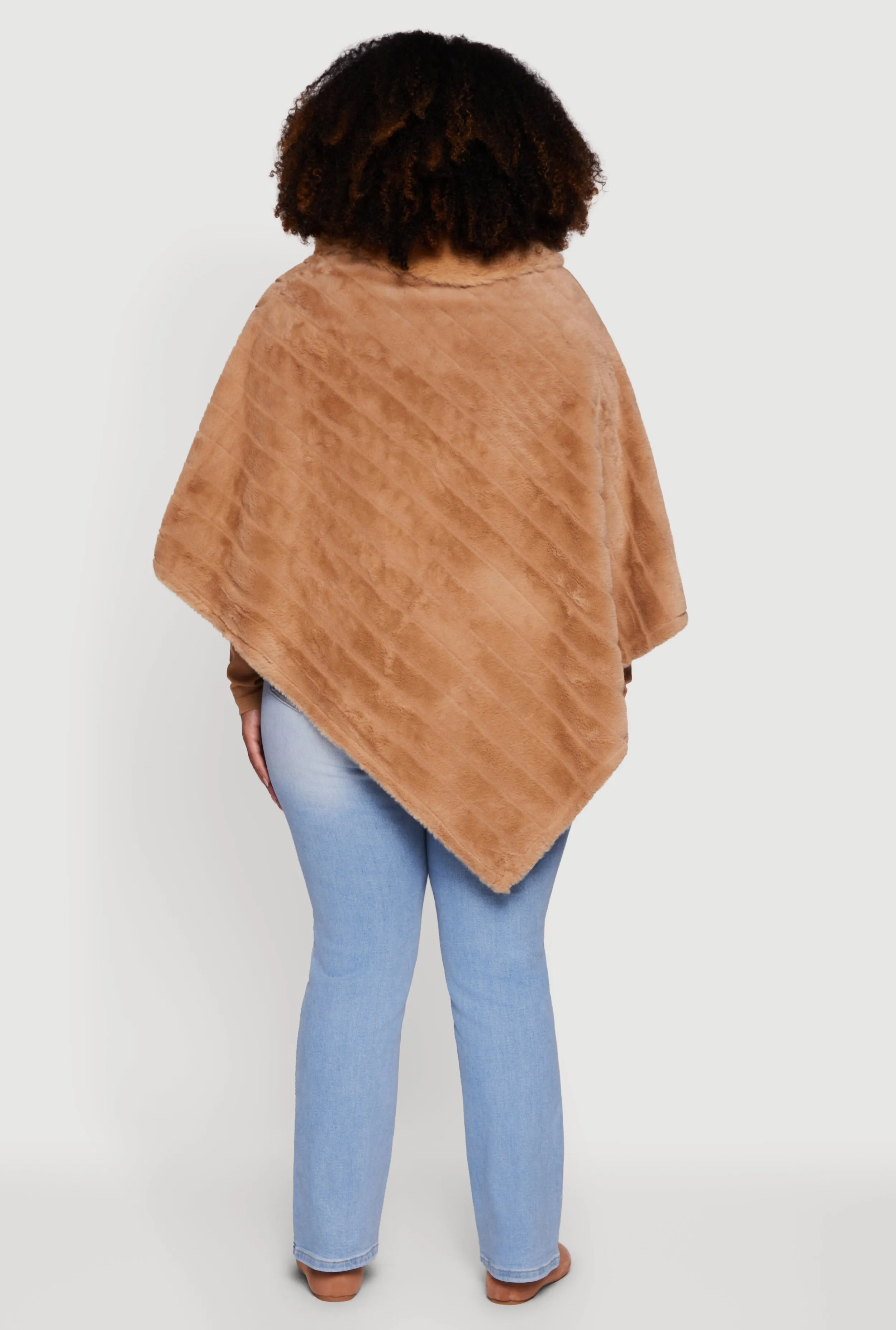Plus Size Faux Fur Solid Funnel Neck Poncho sold by Rainbow product image thumbnail 5