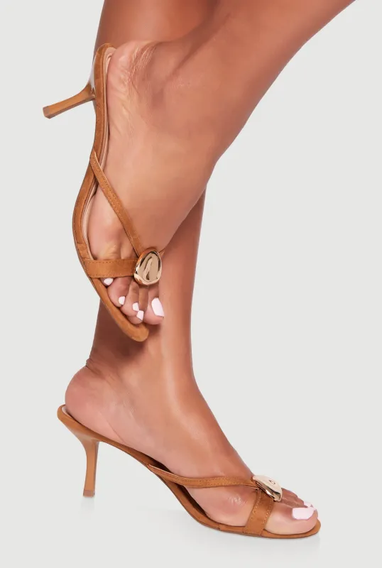 Metallic Detail Open Toe Mid Heel Mules sold by Rainbow