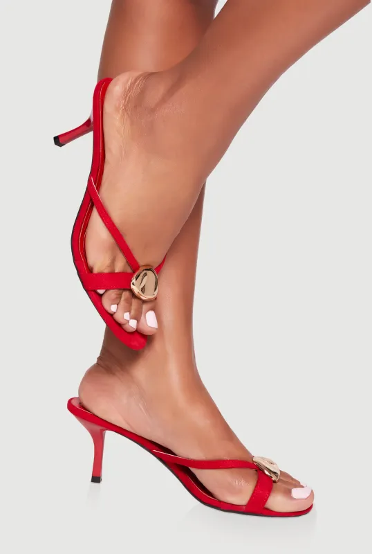 Metallic Detail Open Toe Mid Heel Mules sold by Rainbow