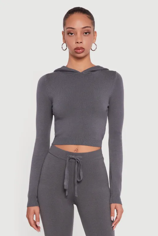 Long Sleeve Cropped Pullover Hooded Sweater sold by Rainbow