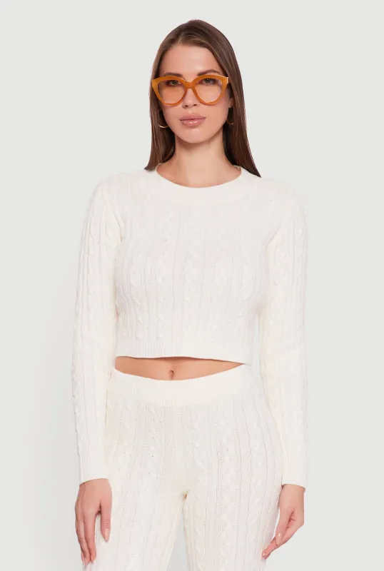 Cropped Cable Knit Long Sleeve Sweater sold by Rainbow