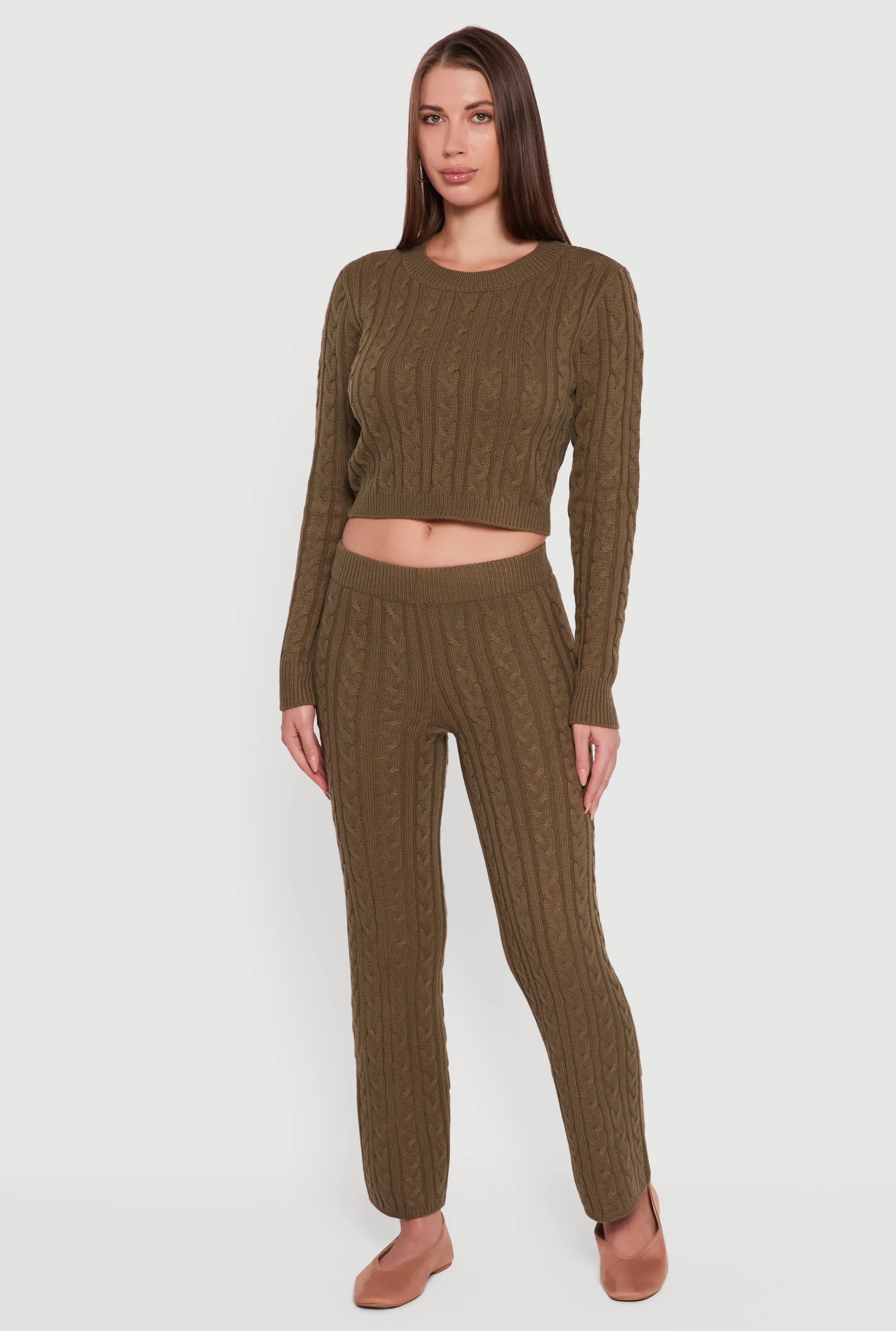 Cropped Cable Knit Long Sleeve Sweater sold by Rainbow product image thumbnail 2