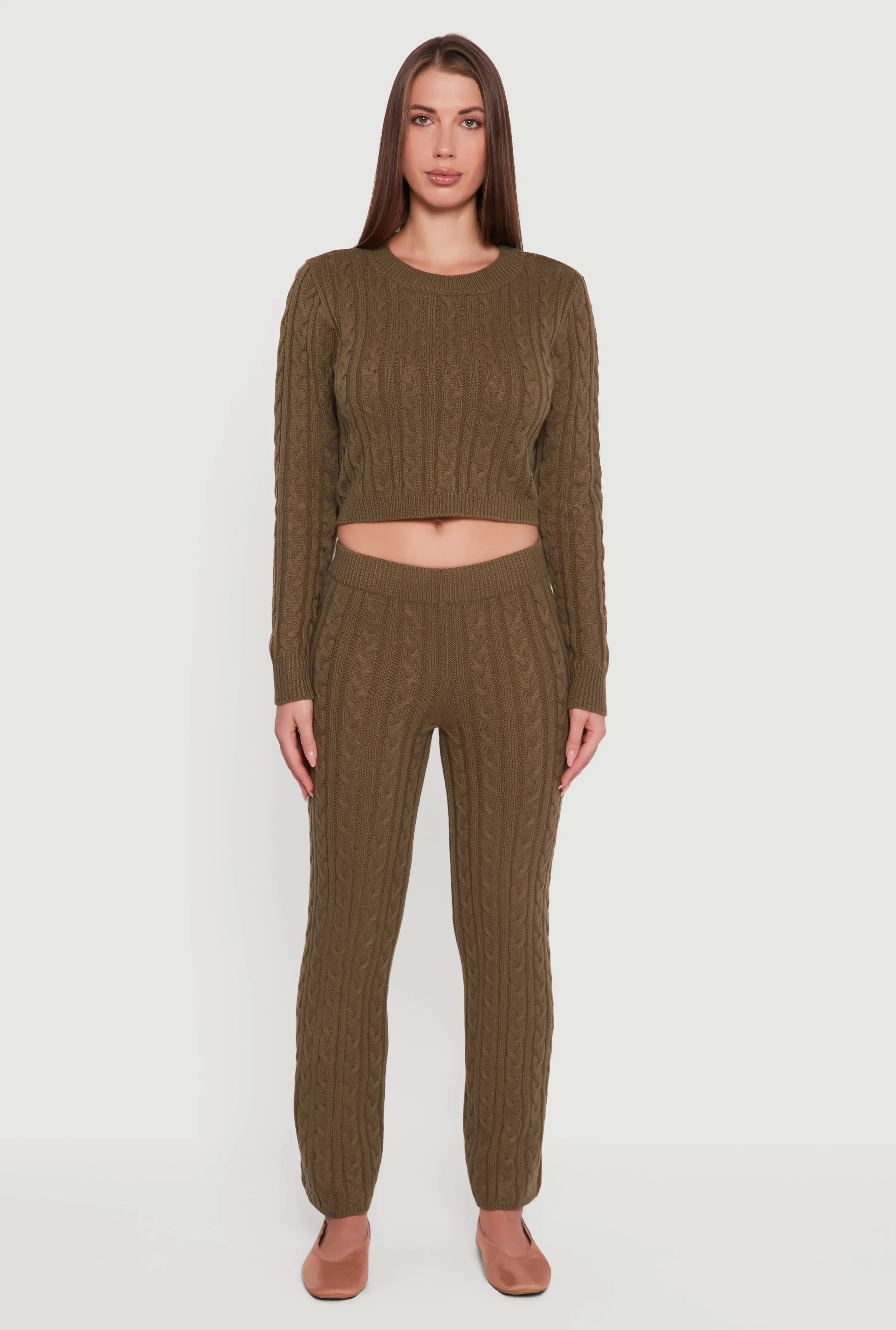 Cropped Cable Knit Long Sleeve Sweater sold by Rainbow product image thumbnail 3