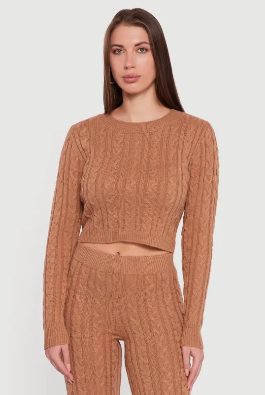 Cropped Cable Knit Long Sleeve Sweater sold by Rainbow