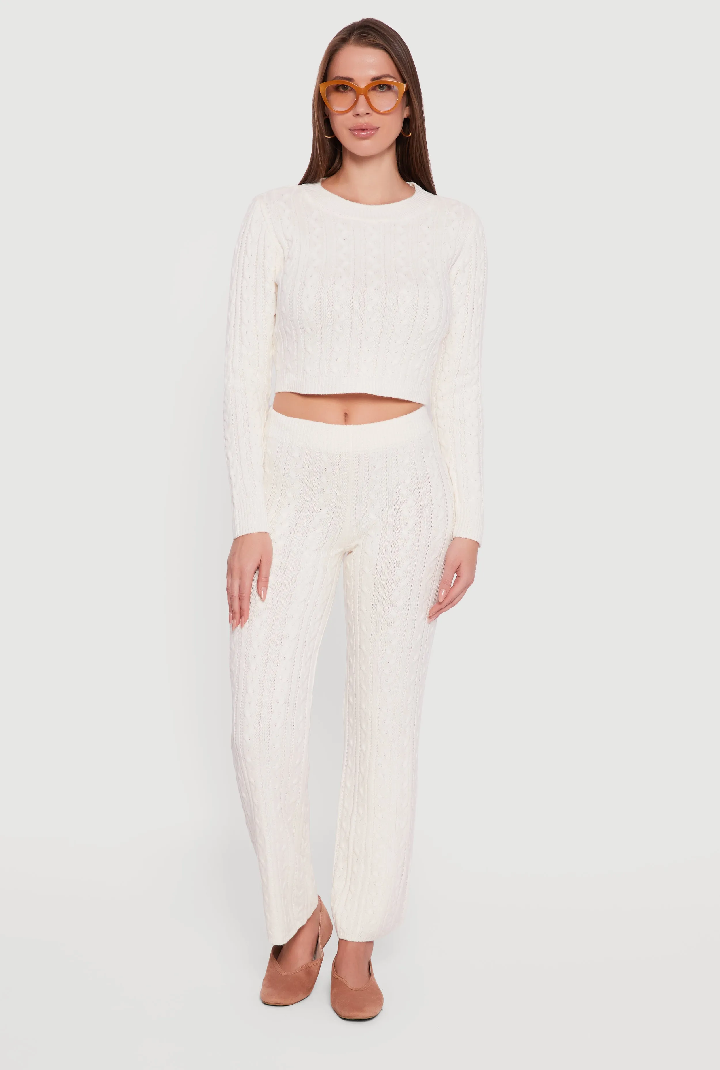 Cropped Cable Knit Long Sleeve Sweater sold by Rainbow product image thumbnail 2