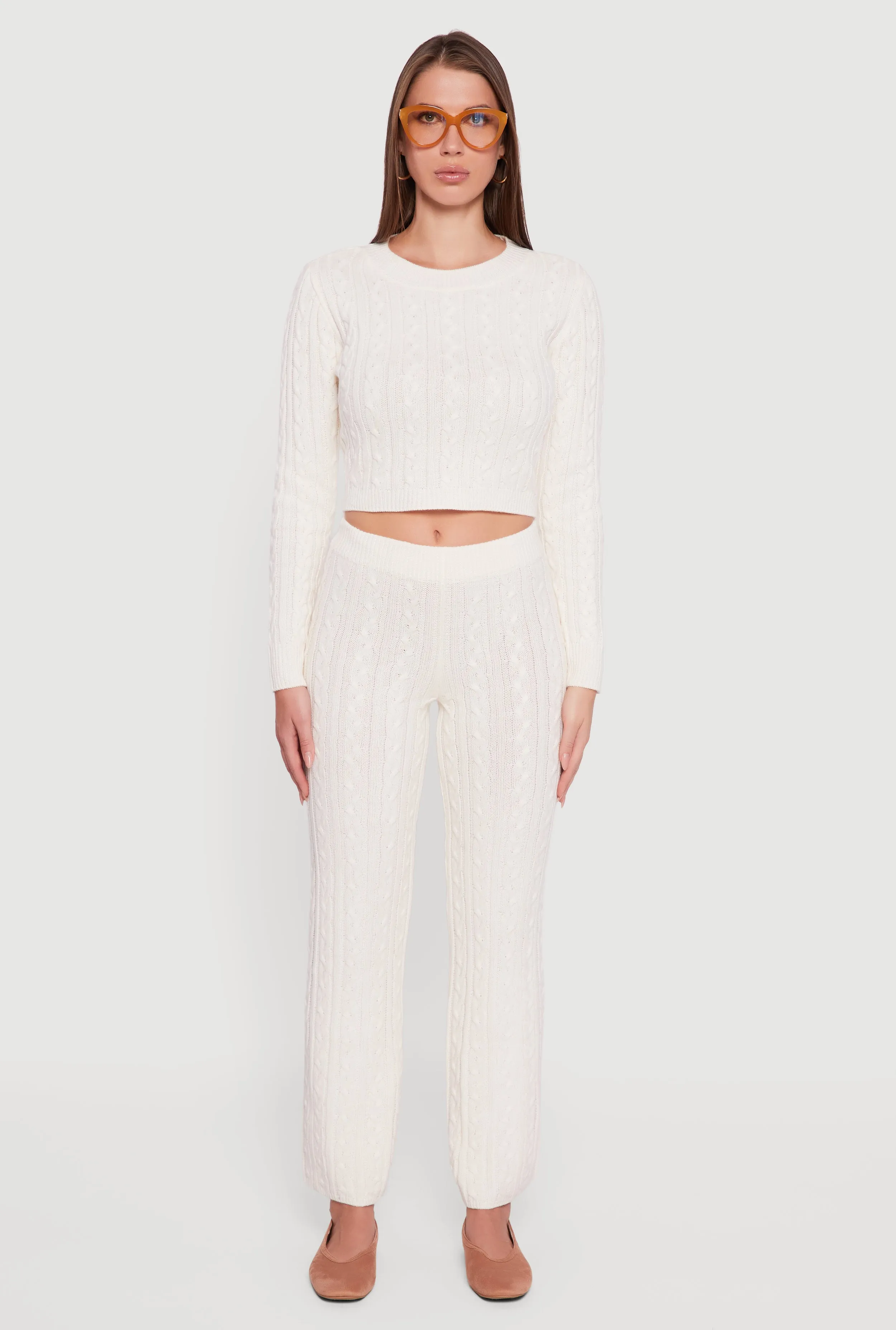 Cropped Cable Knit Long Sleeve Sweater sold by Rainbow product image thumbnail 3