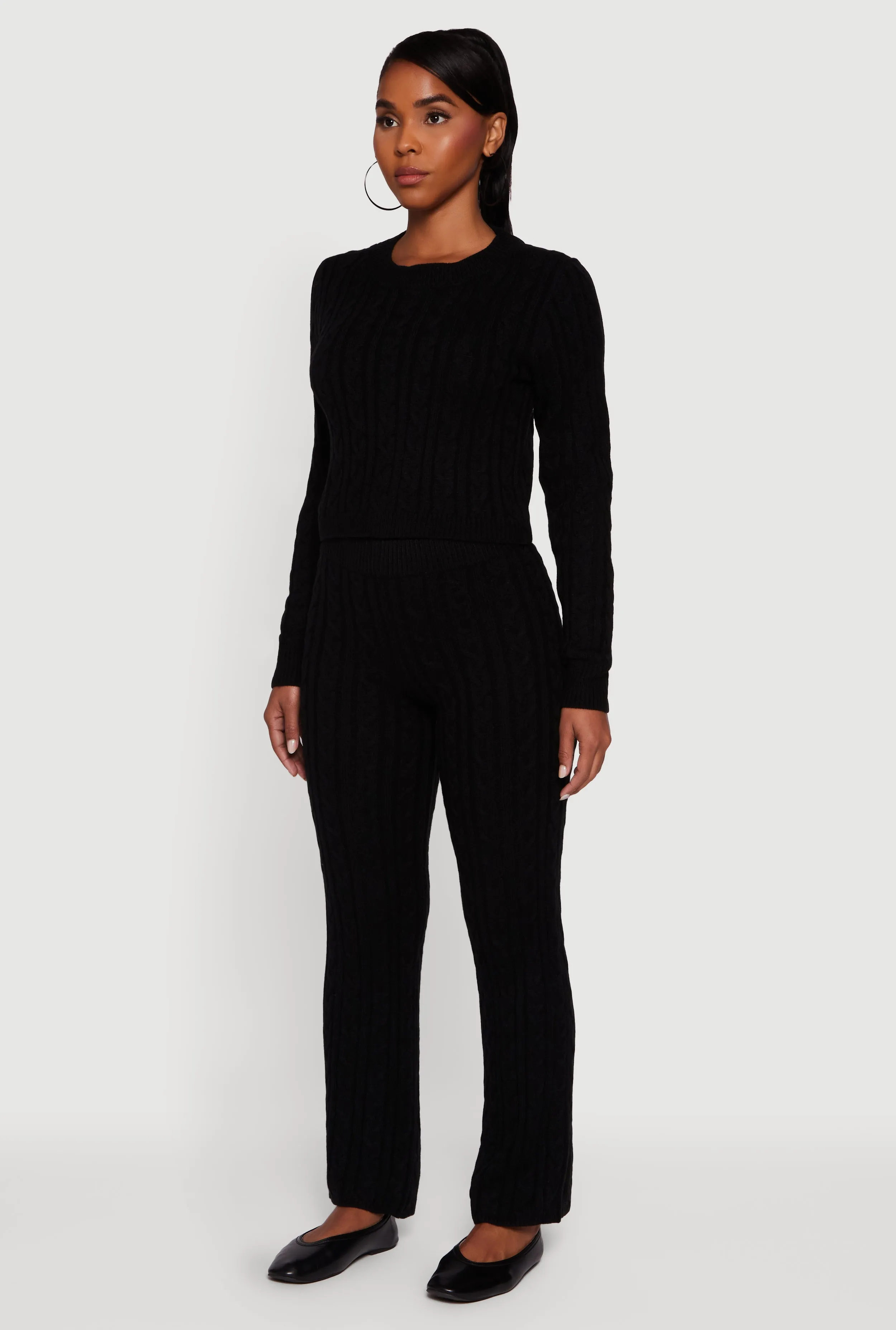 Cropped Cable Knit Long Sleeve Sweater sold by Rainbow product image thumbnail 5