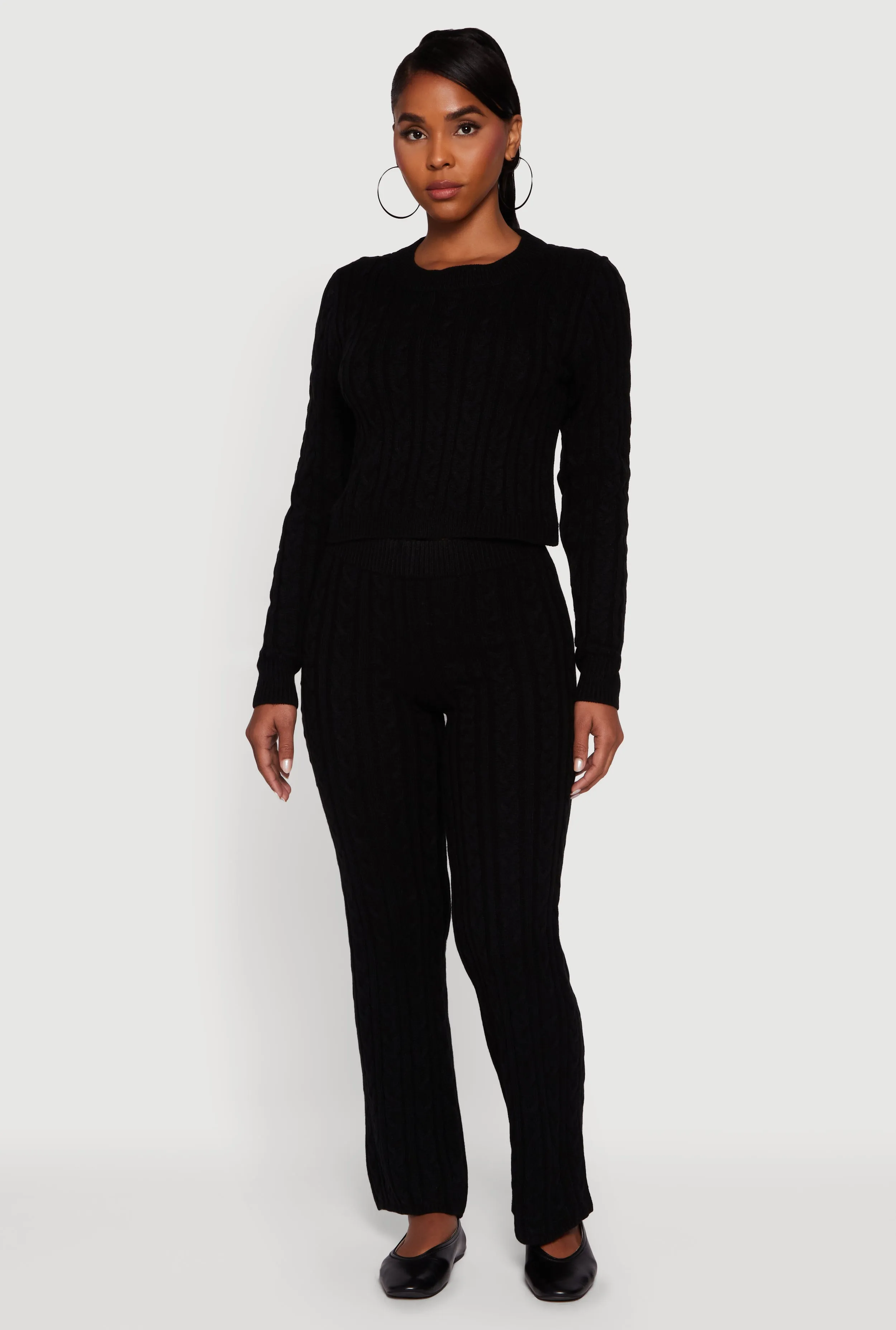 Cropped Cable Knit Long Sleeve Sweater sold by Rainbow product image thumbnail 2