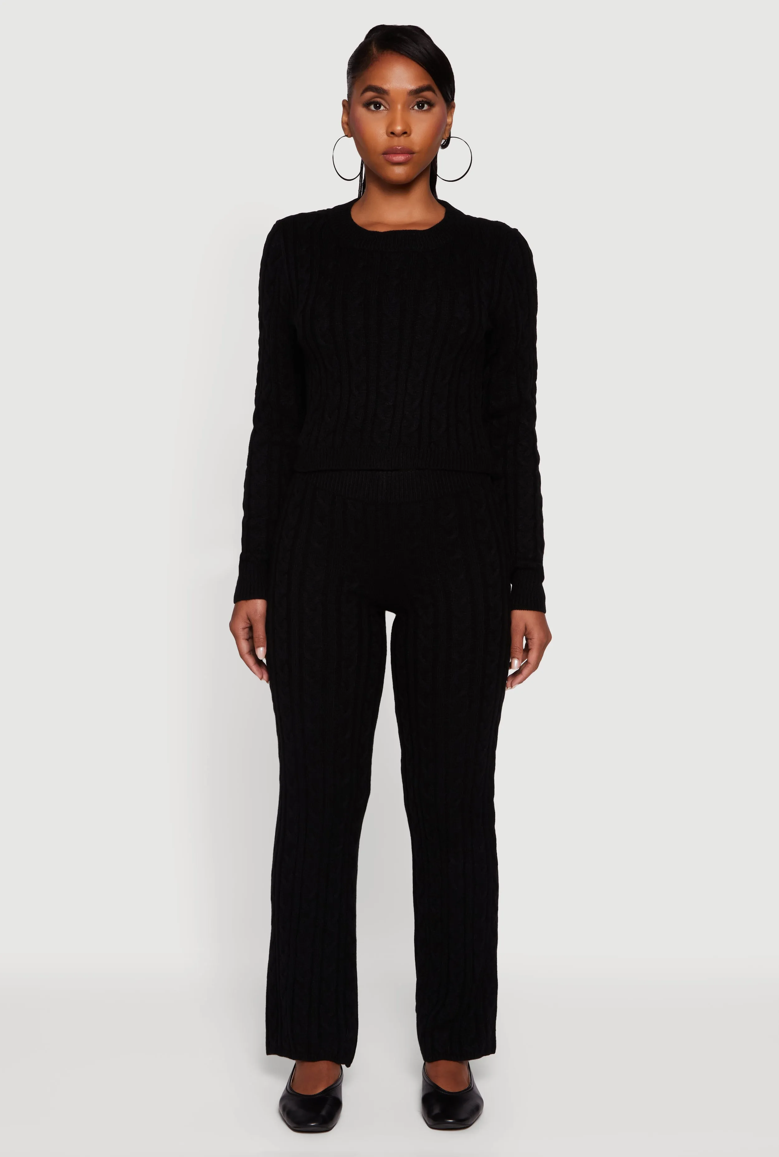 Cropped Cable Knit Long Sleeve Sweater sold by Rainbow product image thumbnail 3