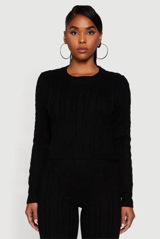 Cropped Cable Knit Long Sleeve Sweater sold by Rainbow