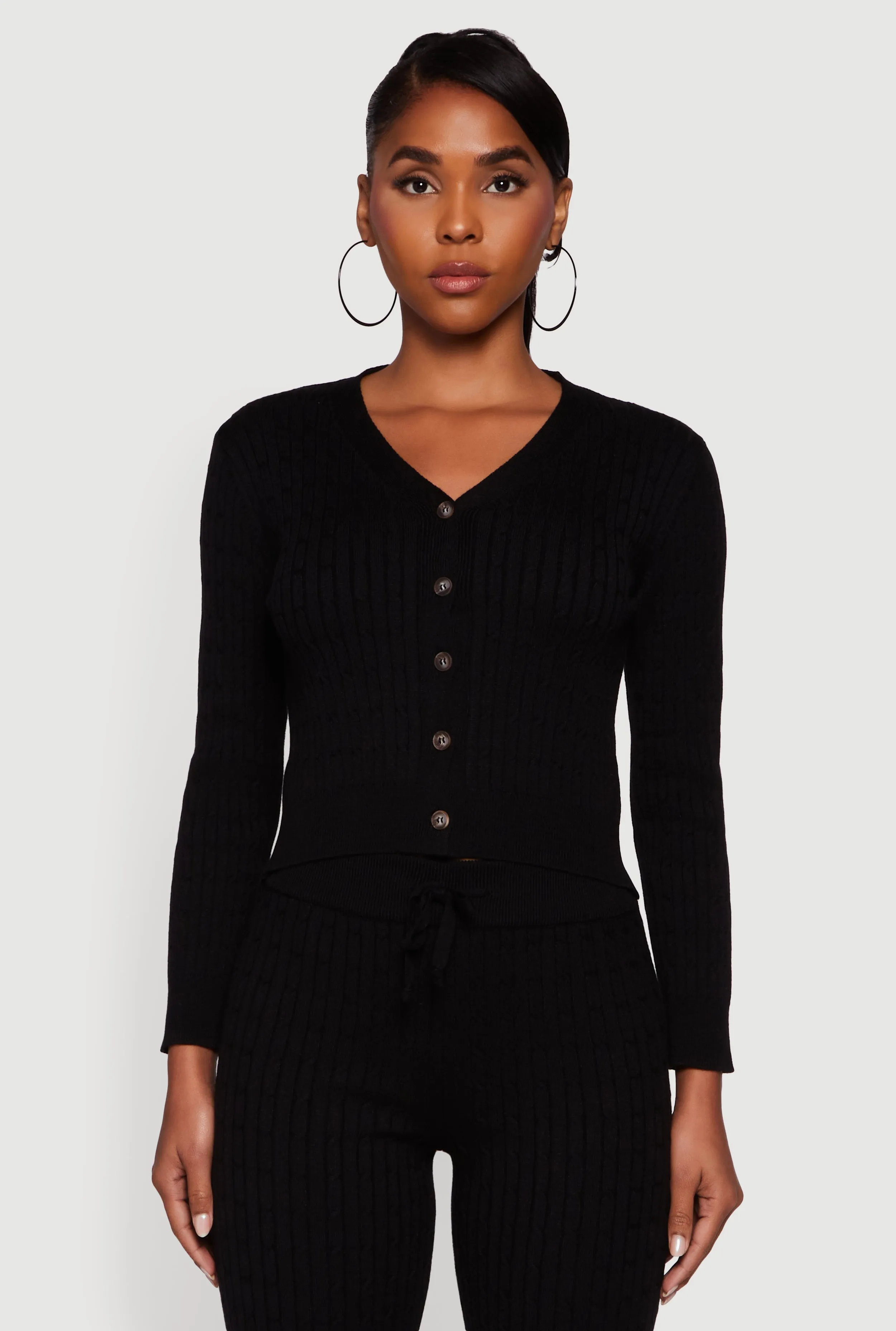 Cable Knit Cropped Button Front Cardigan sold by Rainbow product image thumbnail 2